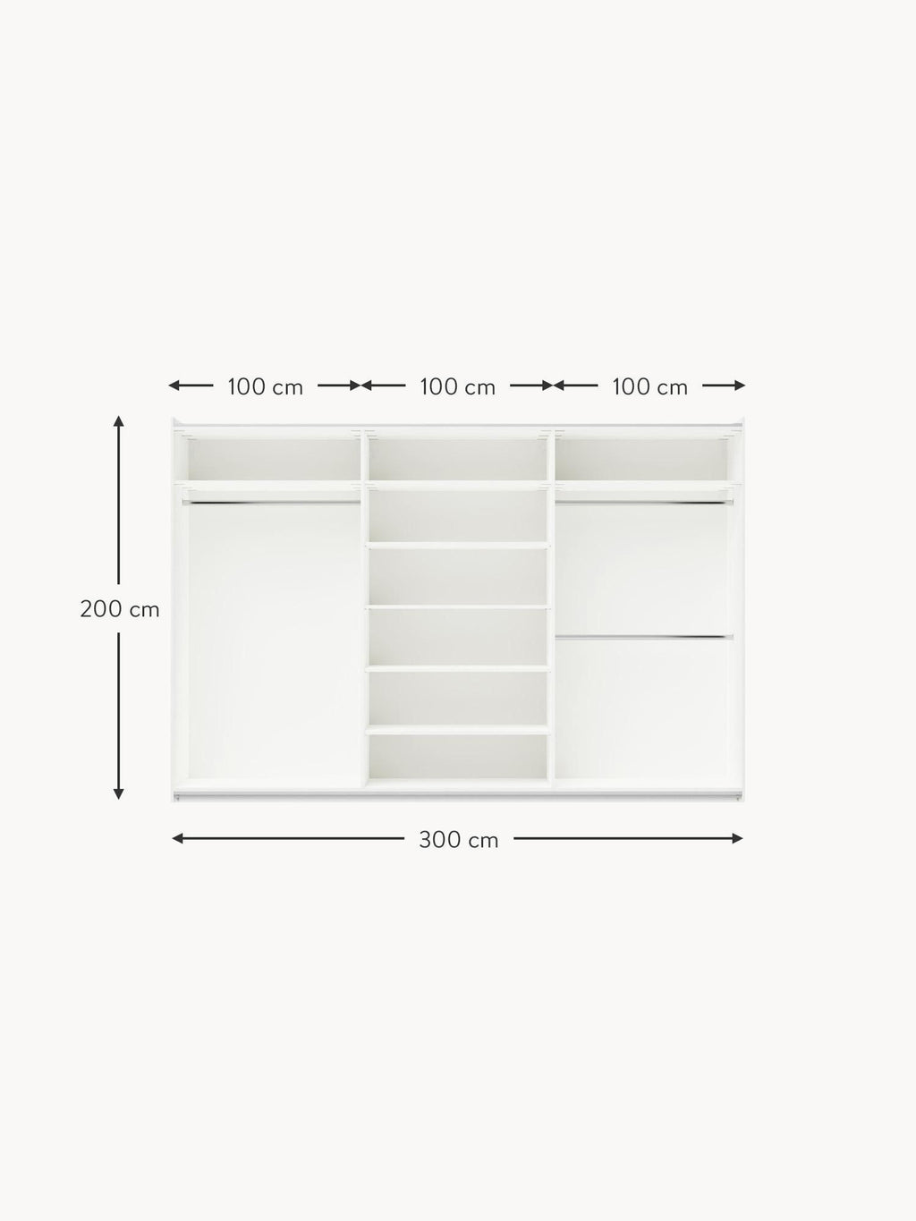 Charlotte Modular Sliding Door Wardrobe, 300 cm Wide, in various sizes