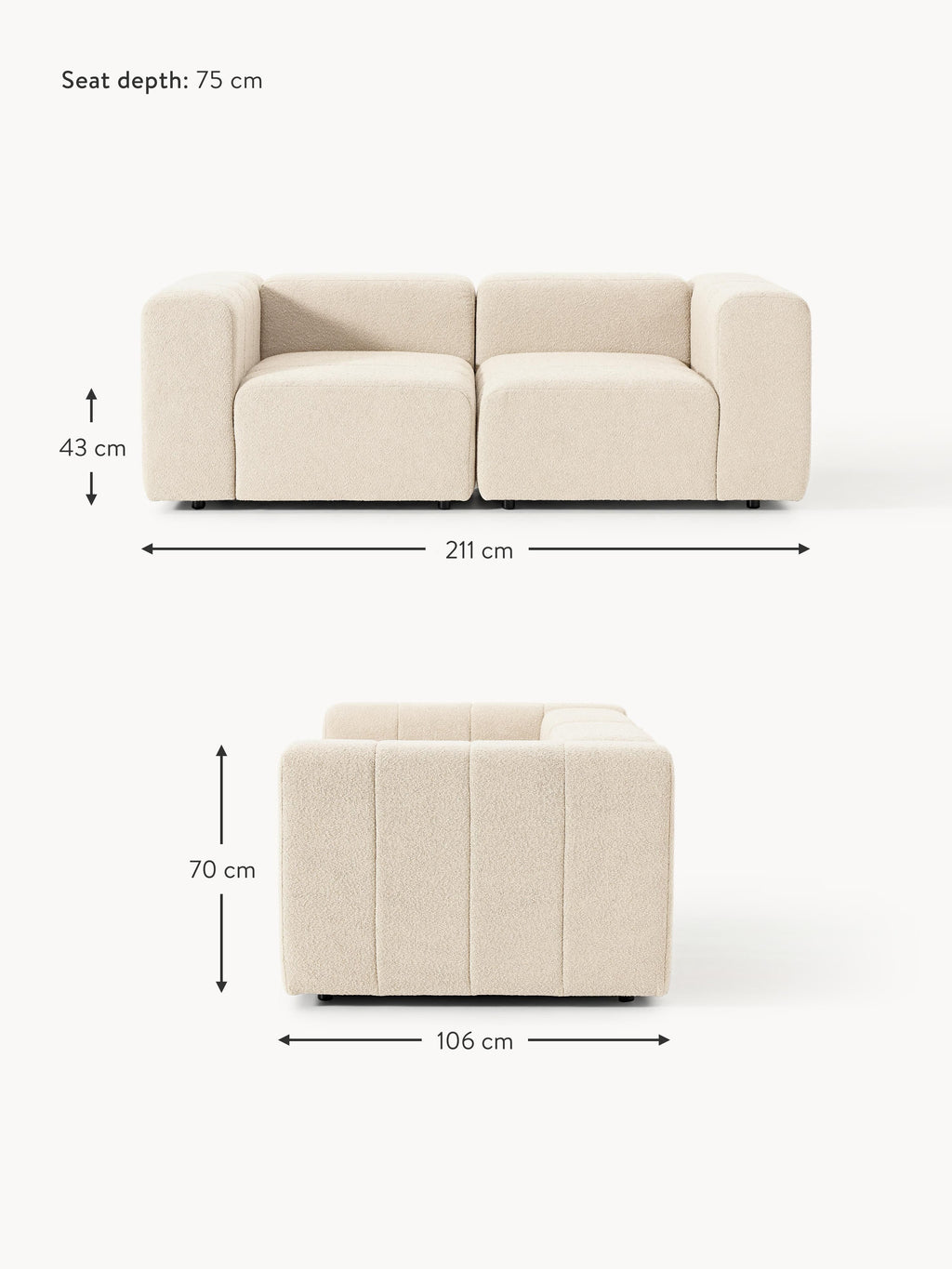 Lena Bouclé Modular Sofa (2-seater)