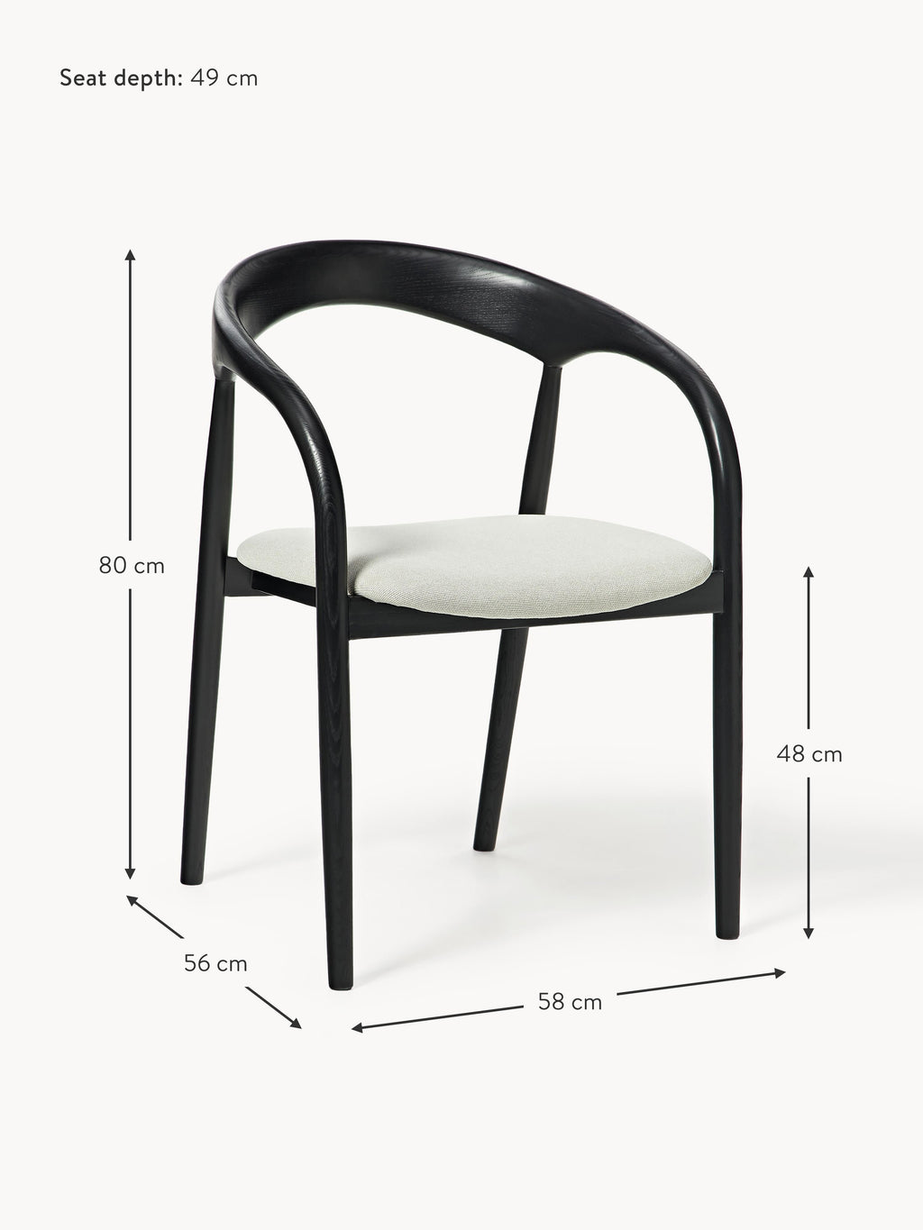 Camille Ash Wood Dining Chair with Seat Cushion