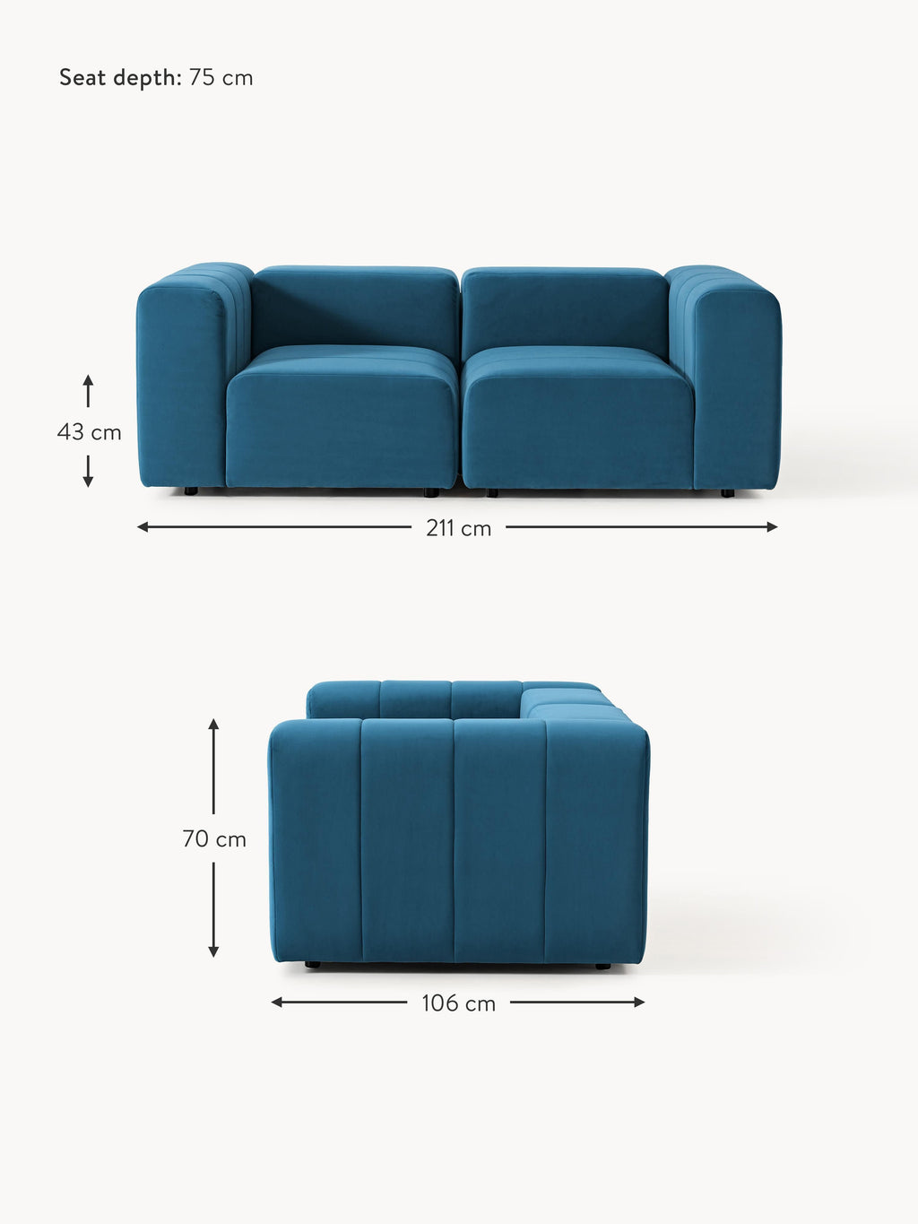 Lena Modular Velvet Sofa (2-seater)