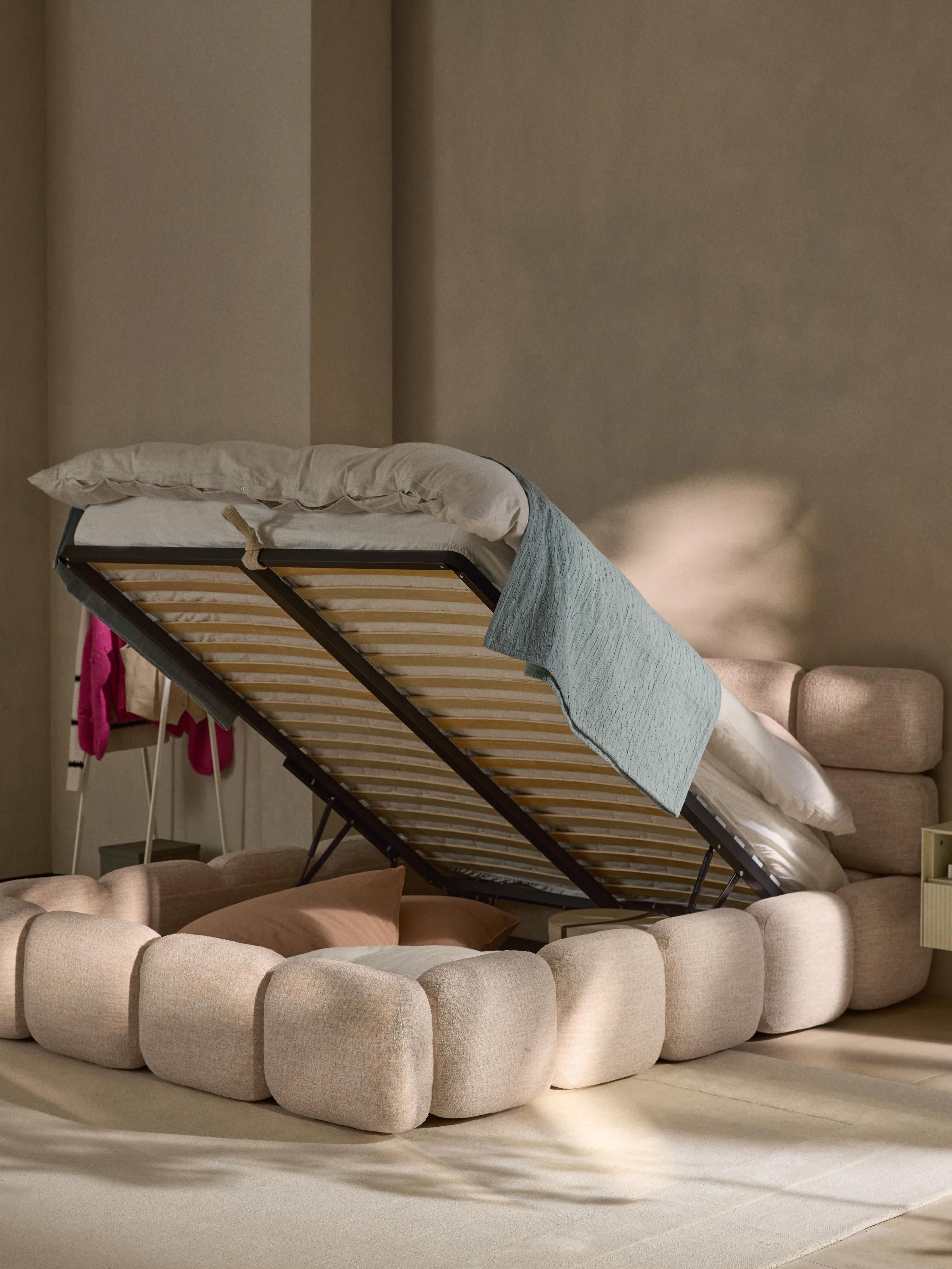 Tayla Upholstered Bouclé Bed with Storage Space