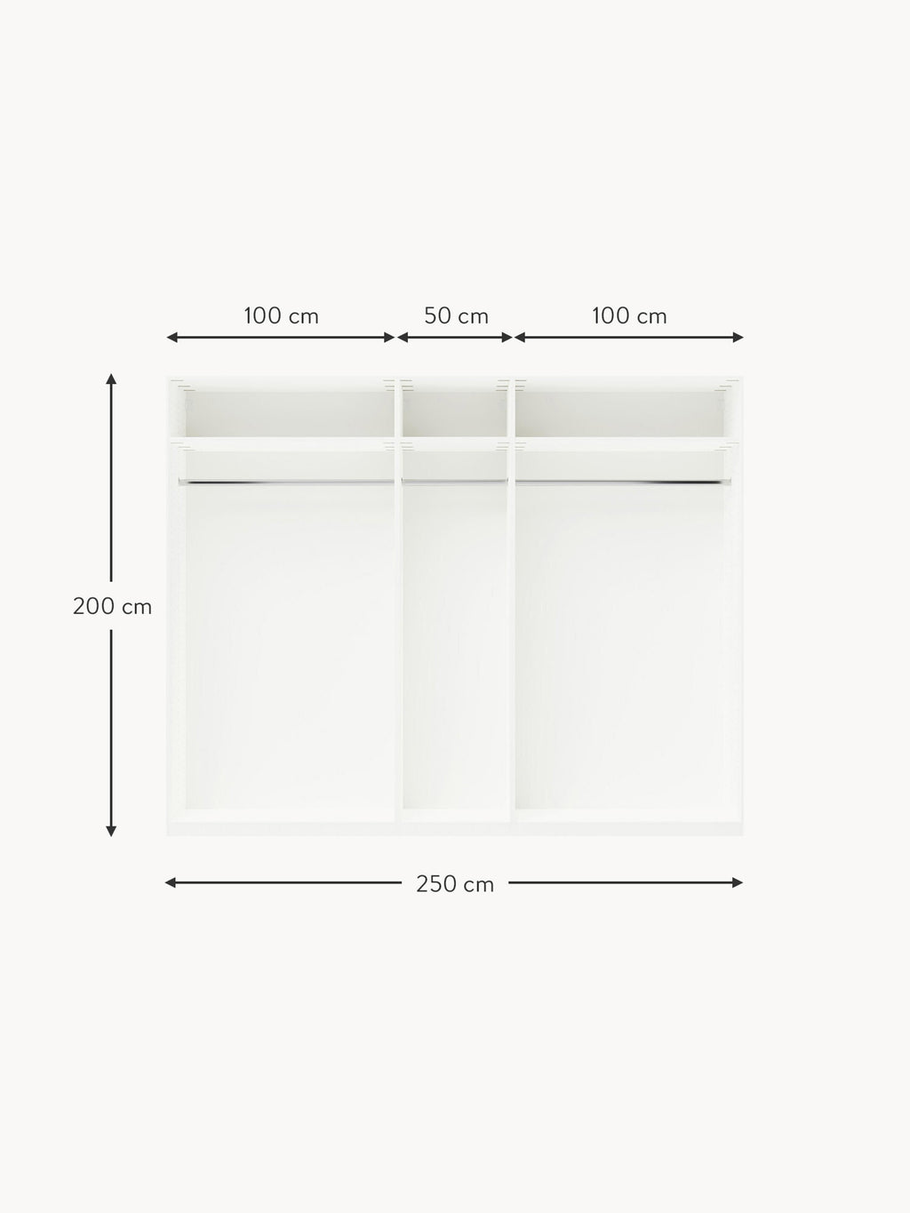 Charlotte Modular Hinged Door Wardrobe, 250 cm Wide, in various sizes