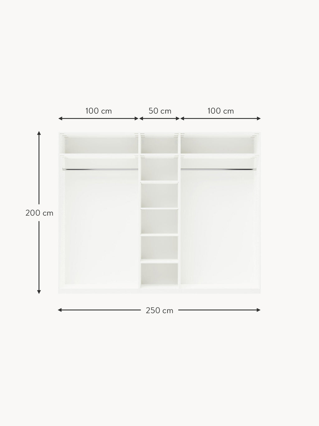 Charlotte Modular Hinged Door Wardrobe, 250 cm Wide, in various sizes