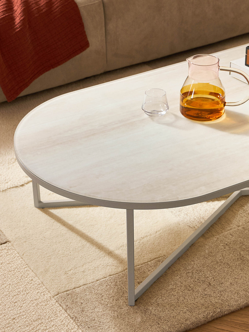 Antigua Oval Coffee Table with Marble Effect Glass Top
