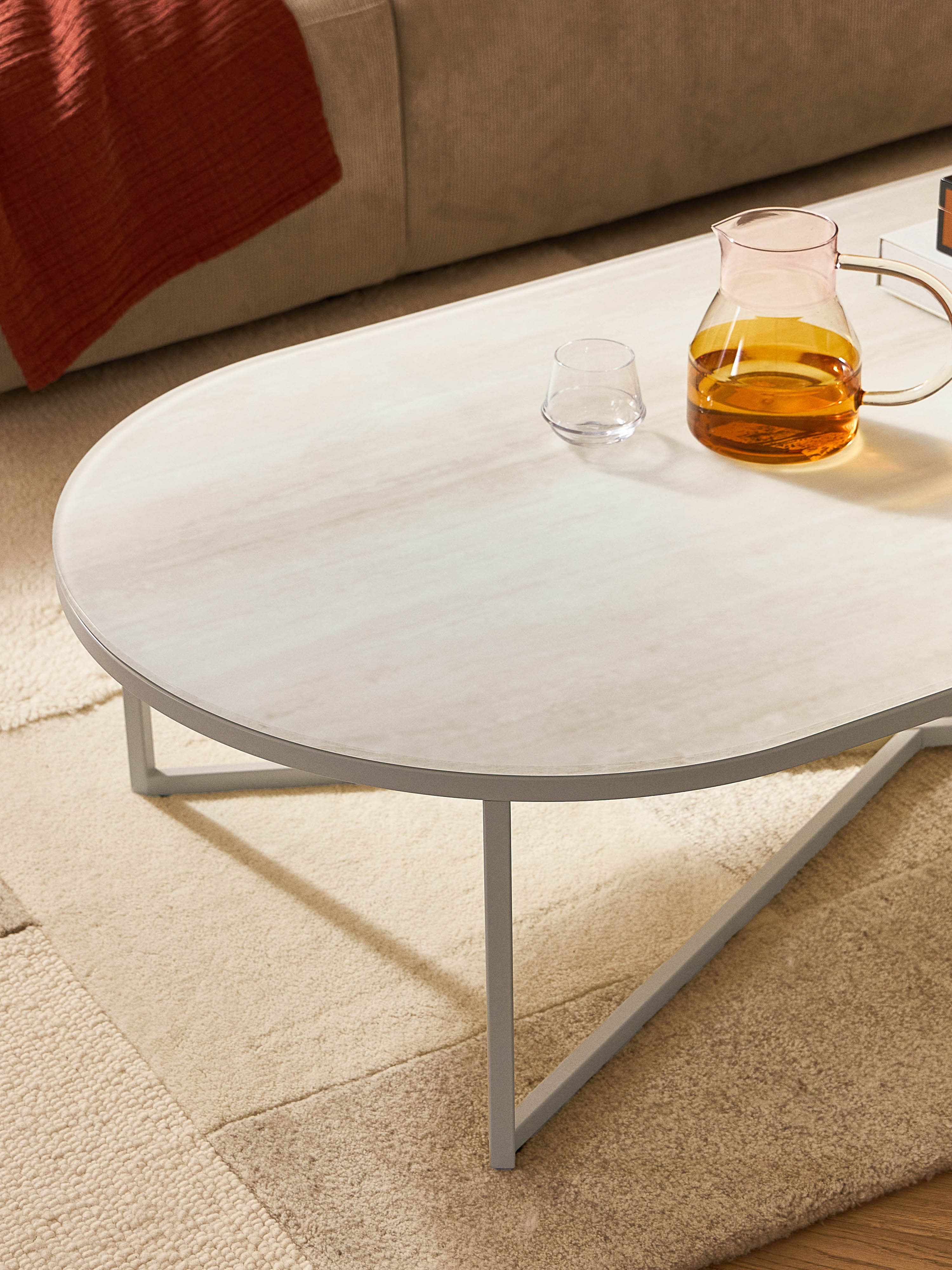 Antigua Oval Coffee Table with Marble Effect Glass Top