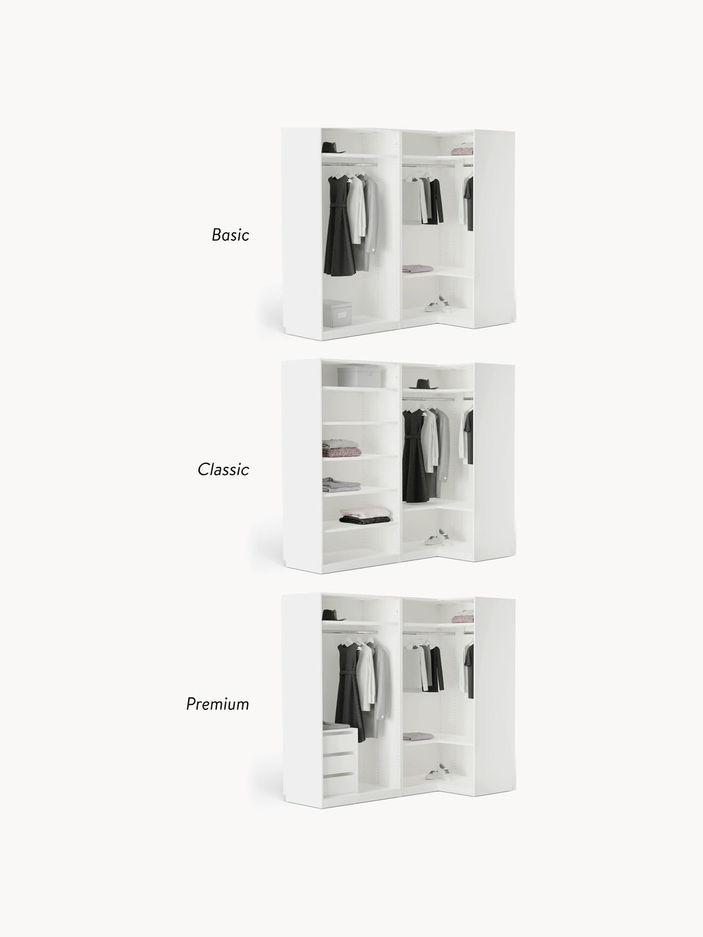 Charlotte Modular Corner Wardrobe, 215 cm Wide, in various sizes