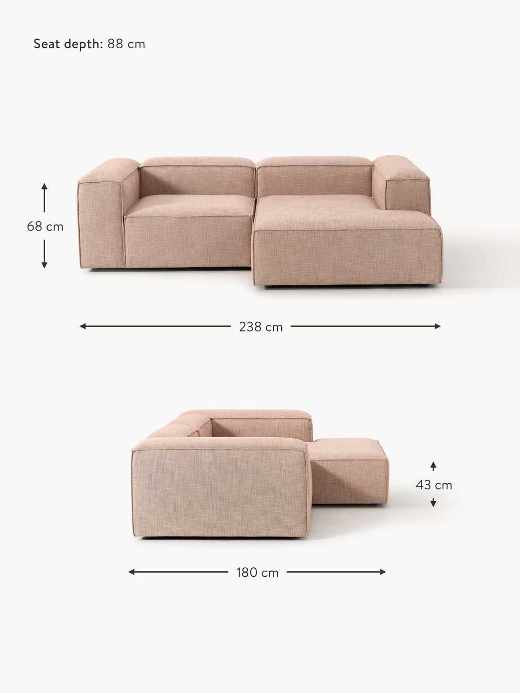 Lennon Linen Blend Modular Corner Sofa (3-seater)