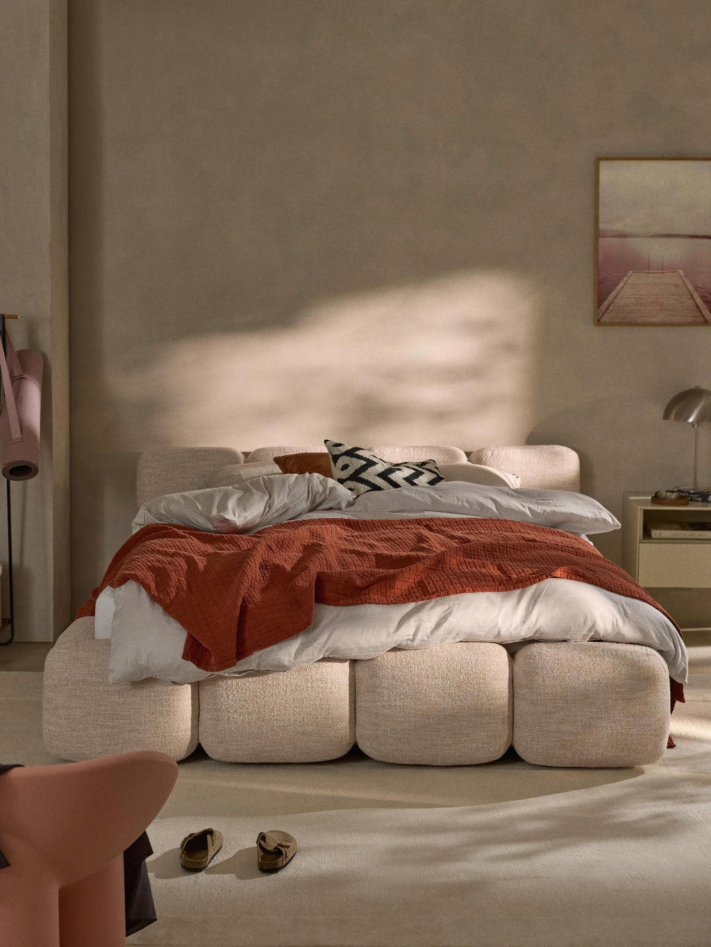 Tayla Upholstered Bouclé Bed with Storage Space