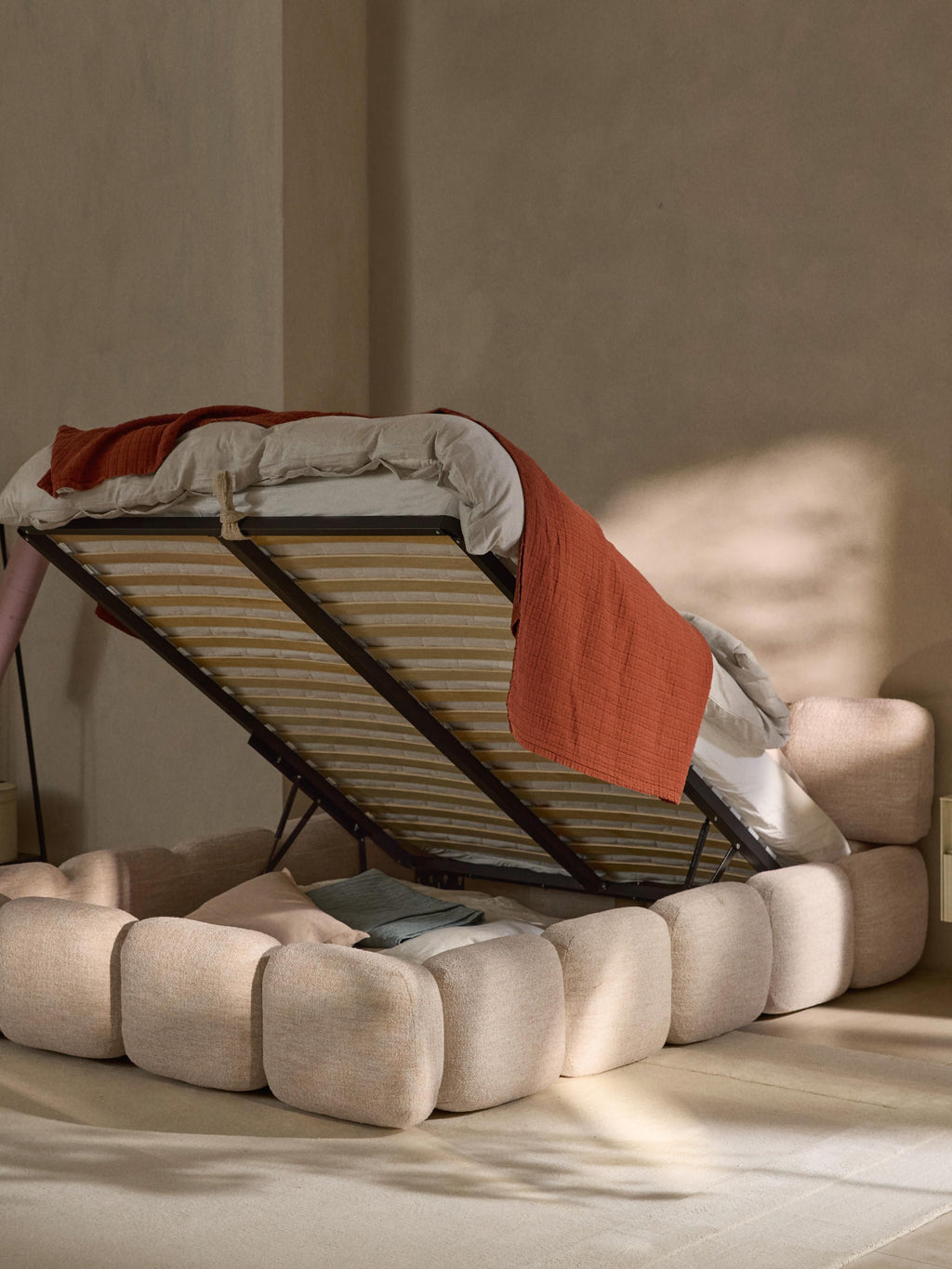 Tayla Upholstered Bouclé Bed with Storage Space