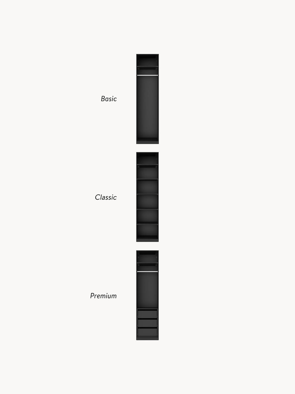 Jeanne Modular Hinged Door Wardrobe, 50 cm Wide, in various sizes
