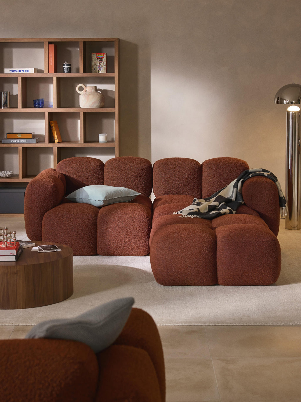Tayla Bouclé Modular Sofa (3-seater) with Ottoman (left/right)