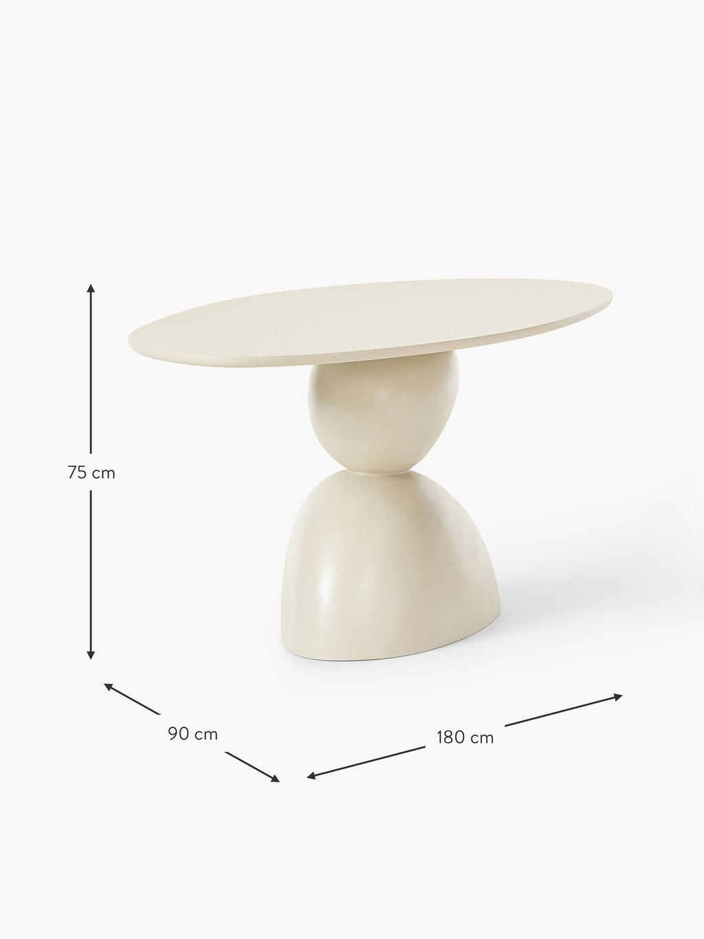 Sahra Oval Dining Table with Organic Design, 180 x 90 cm