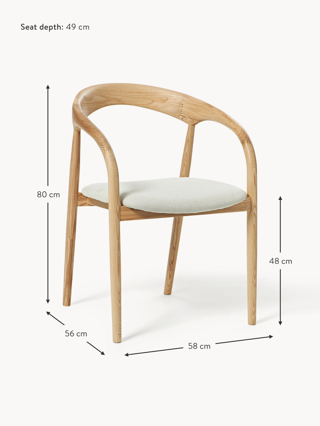Camille Ash Wood Dining Chair with Seat Cushion