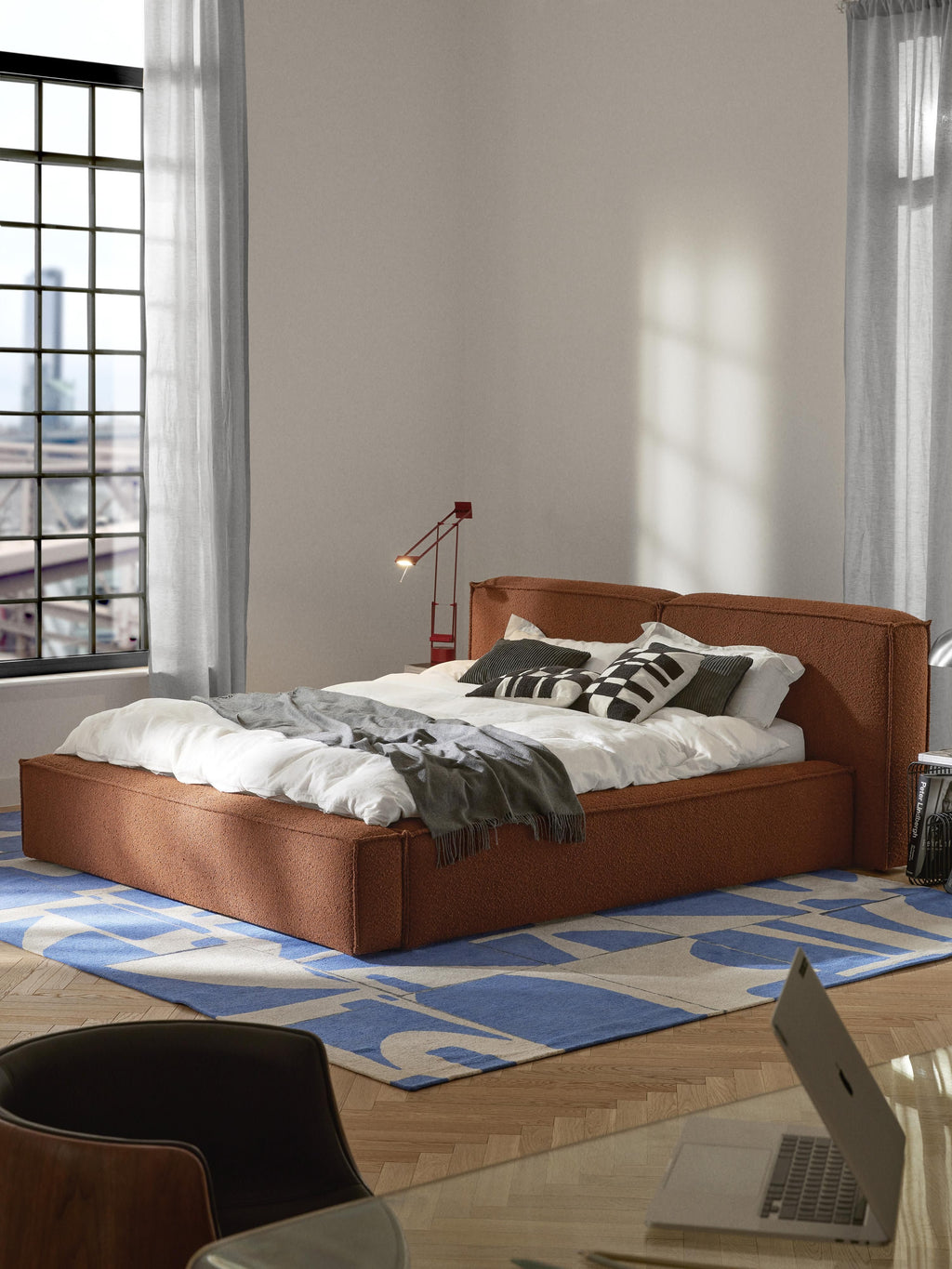 Lennon Upholstered Bouclé Bed with Storage Space