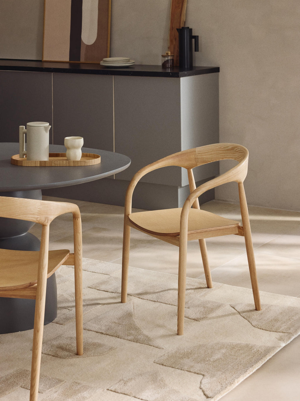 Camille Ash Wood Dining Chair with Armrests