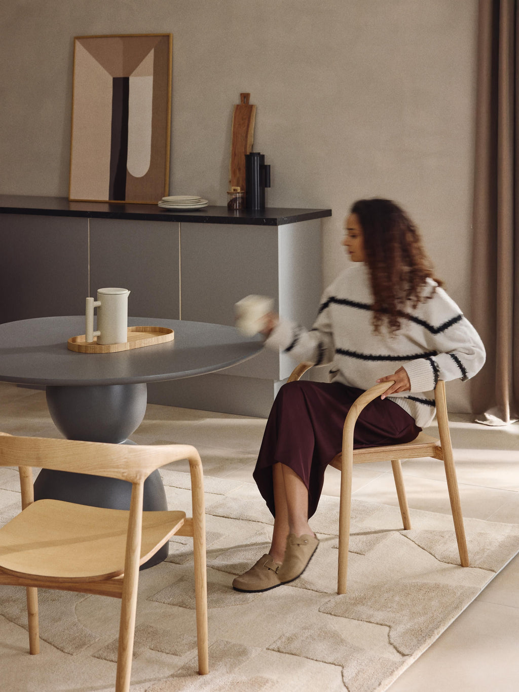 Camille Ash Wood Dining Chair with Armrests