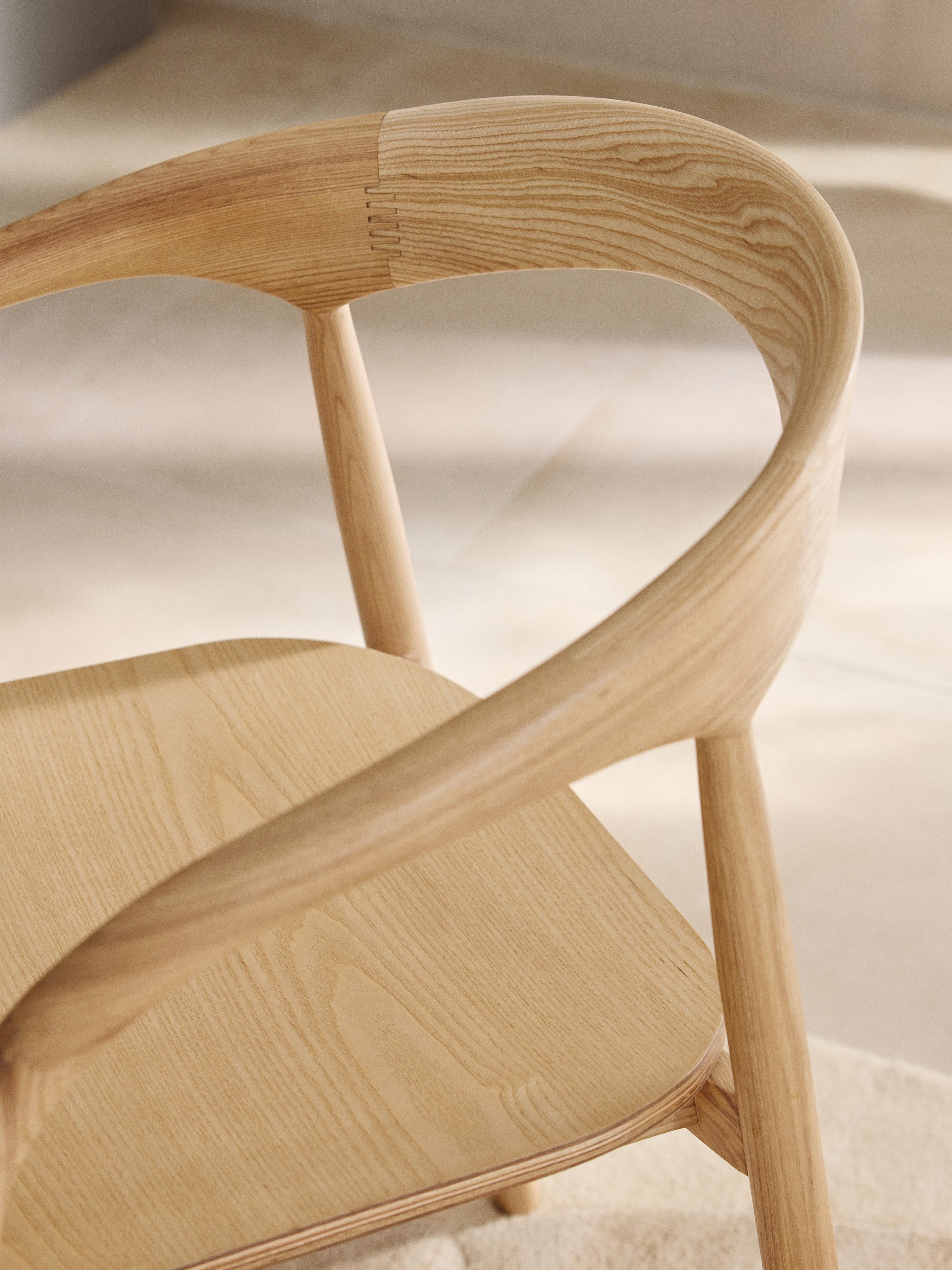 Camille Ash Wood Dining Chair with Armrests