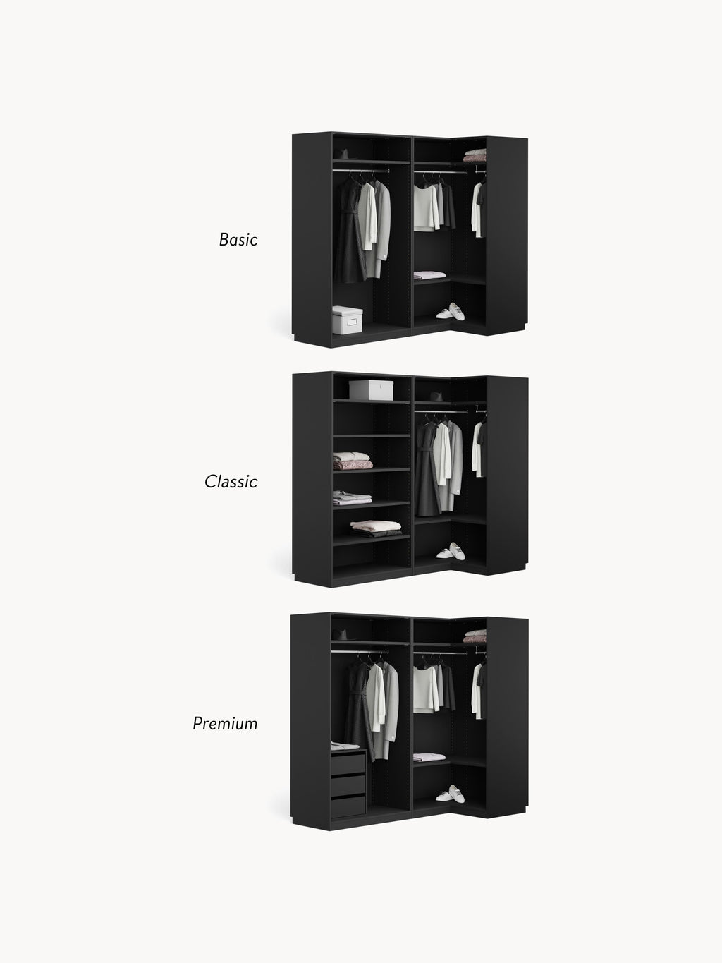 Leon Modular Corner Wardrobe, 215 cm Wide, in various sizes