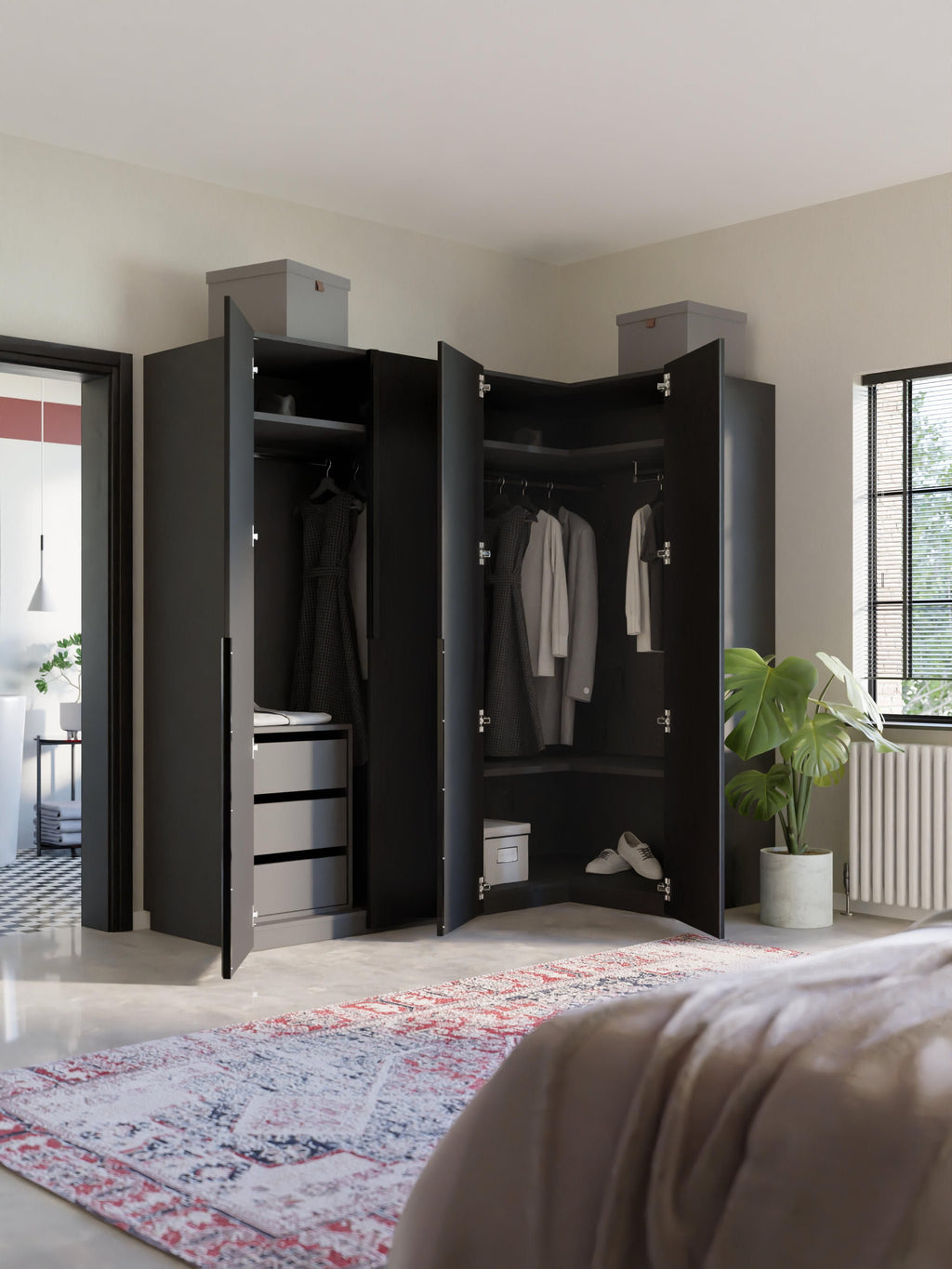 Leon Modular Corner Wardrobe, 215 cm Wide, in various sizes