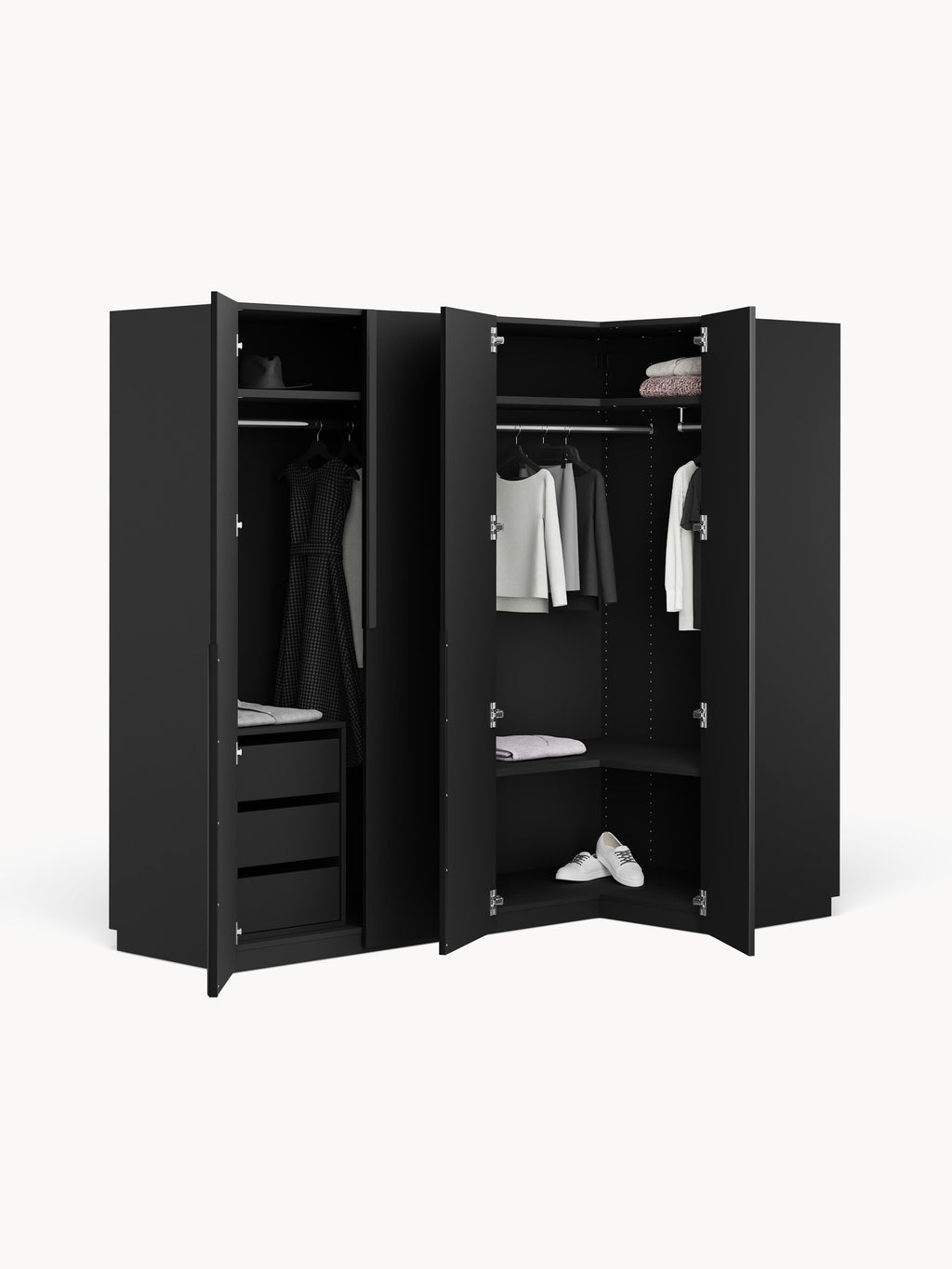 Leon Modular Corner Wardrobe, 215 cm Wide, in various sizes
