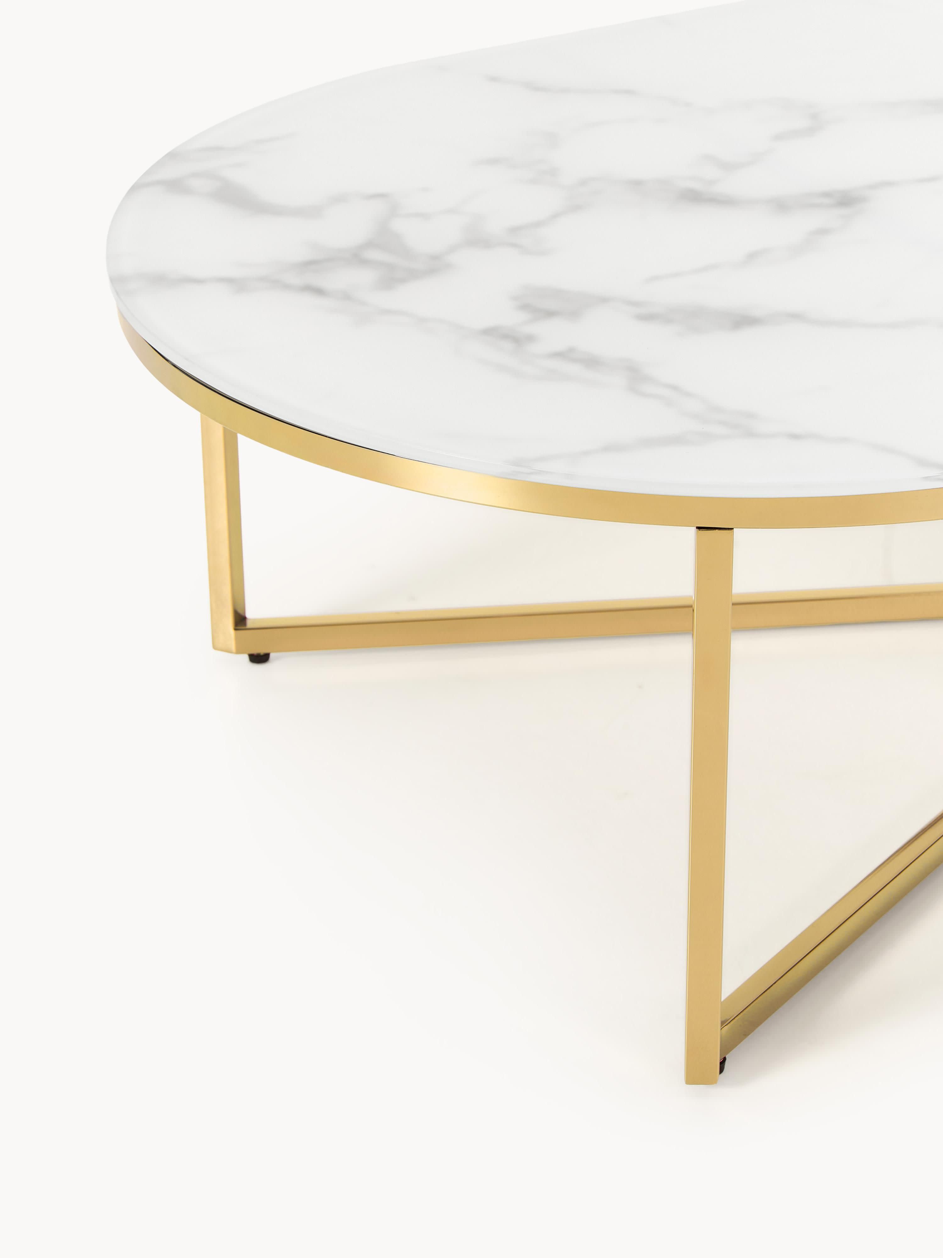 Antigua Oval Coffee Table with Marble Effect Glass Top