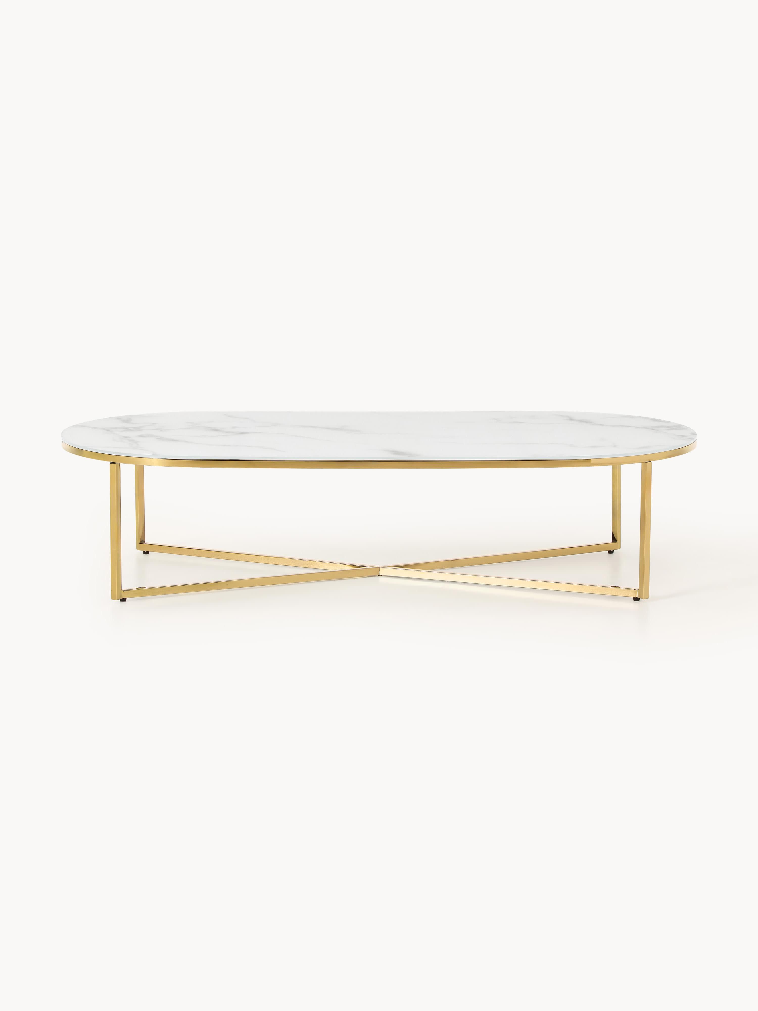 Antigua Oval Coffee Table with Marble Effect Glass Top