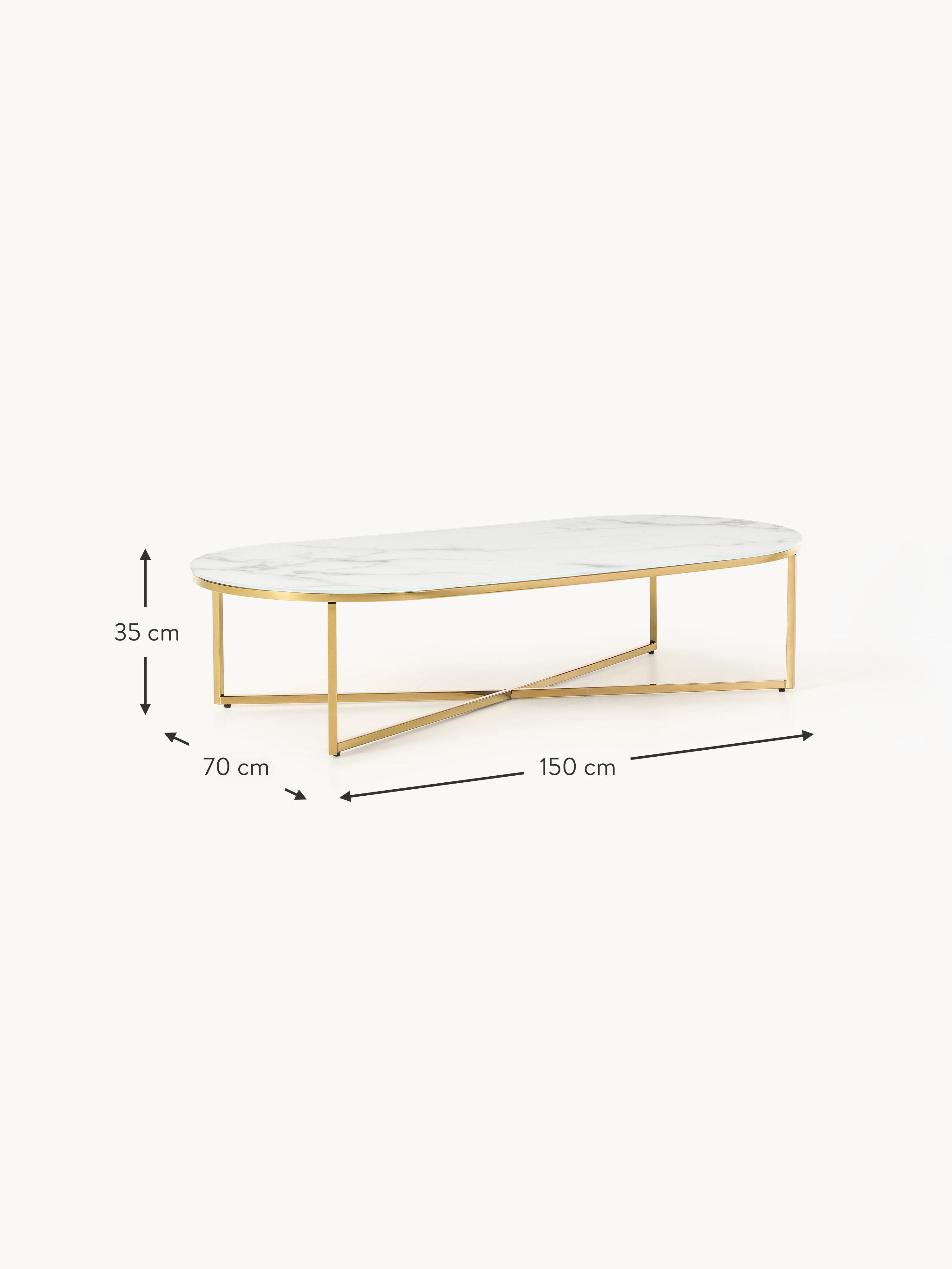 Antigua Oval Coffee Table with Marble Effect Glass Top