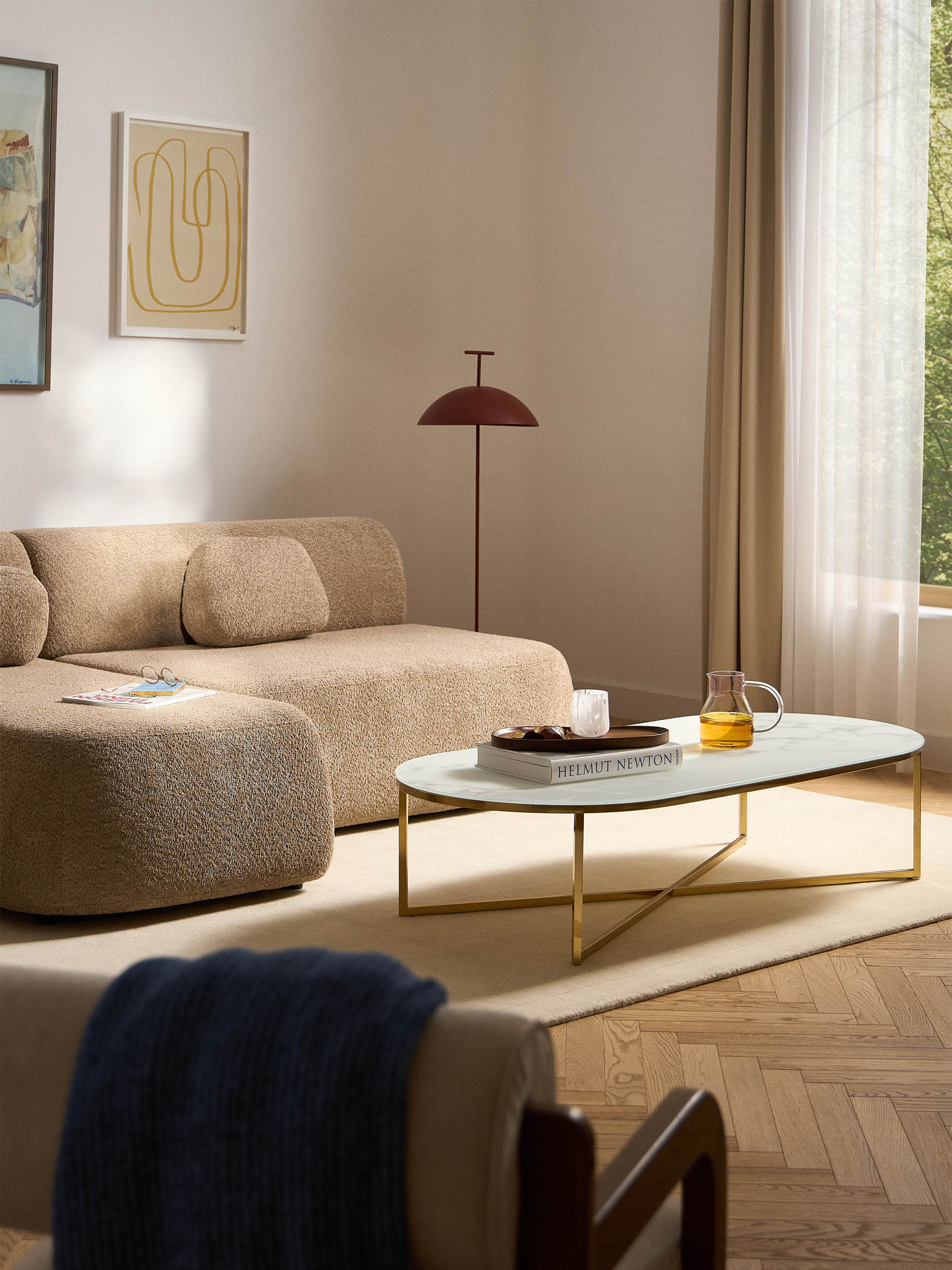 Antigua Oval Coffee Table with Marble Effect Glass Top