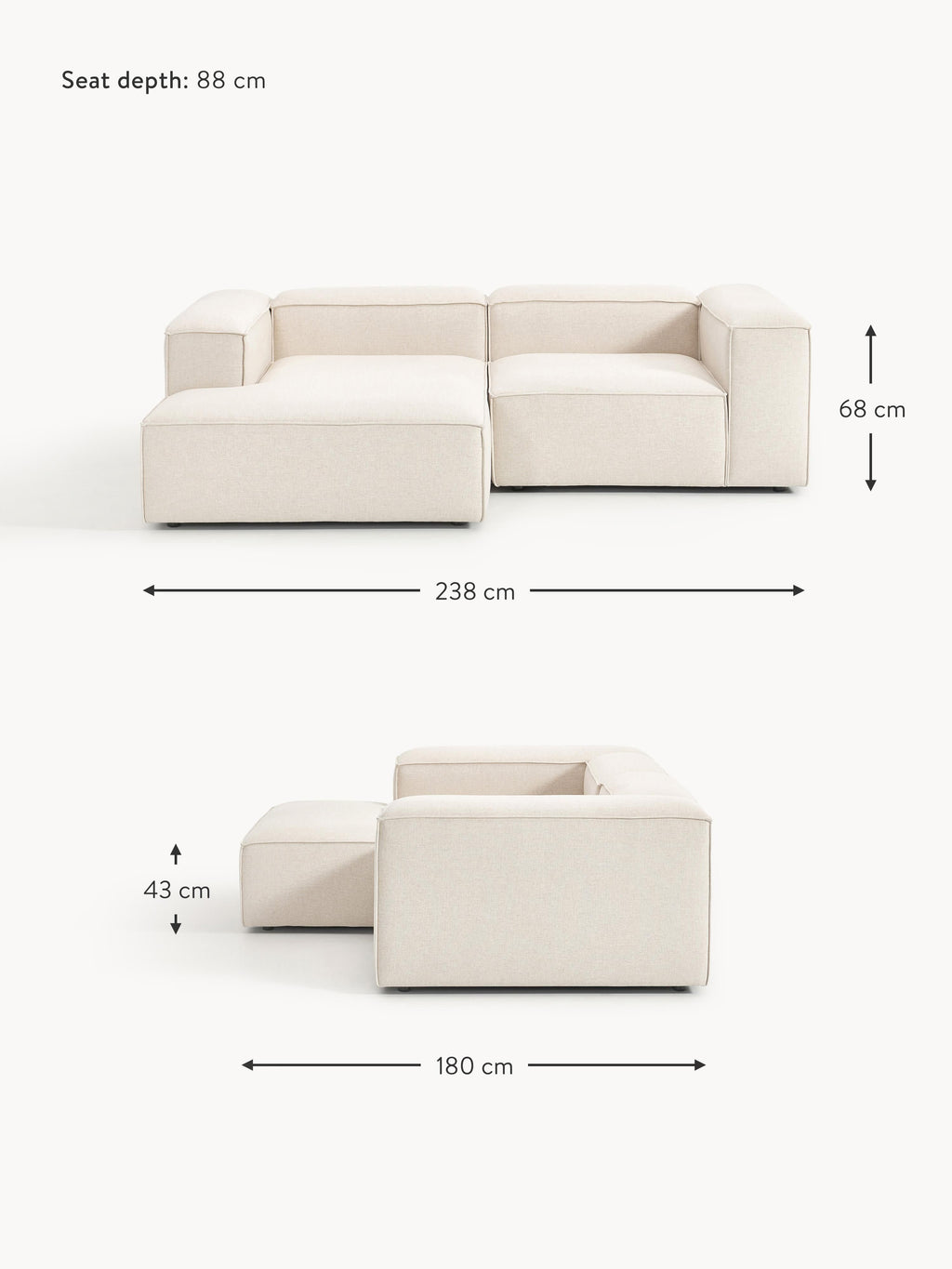 Lennon Linen Blend Modular Corner Sofa (3-seater)