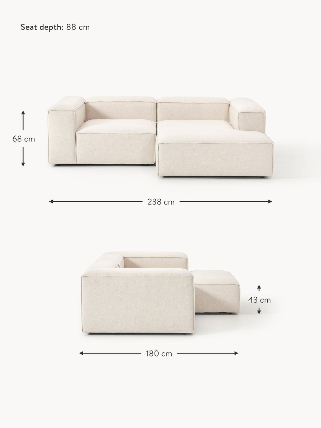 Lennon Linen Blend Modular Corner Sofa (3-seater)