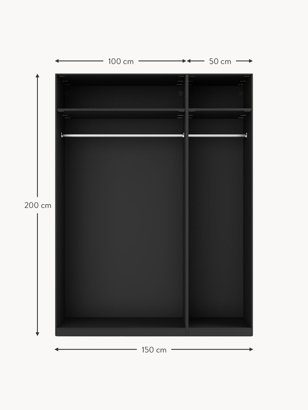 Leon Modular Hinged Door Wardrobe, 150 cm Wide, in various sizes