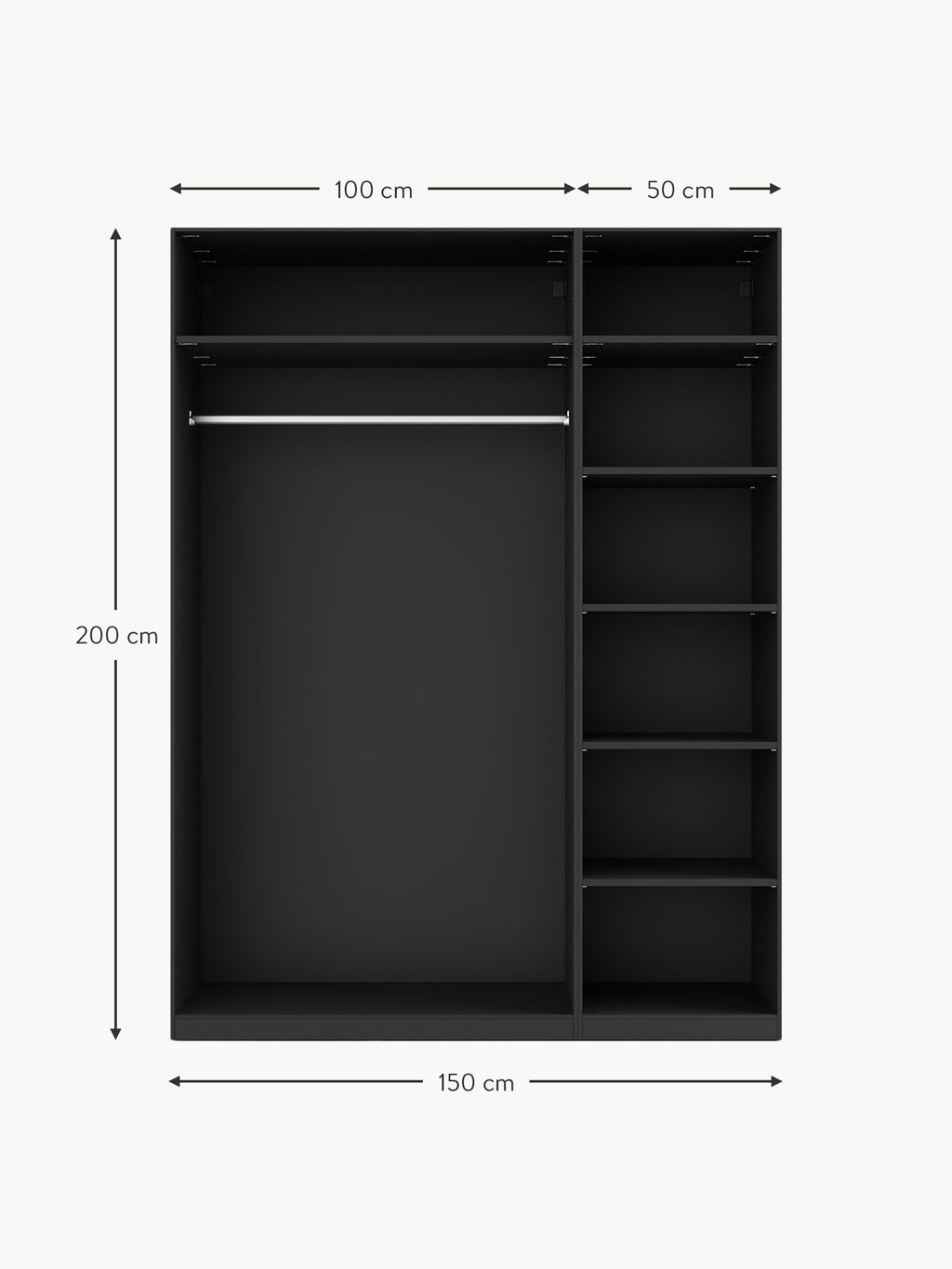 Leon Modular Hinged Door Wardrobe, 150 cm Wide, in various sizes