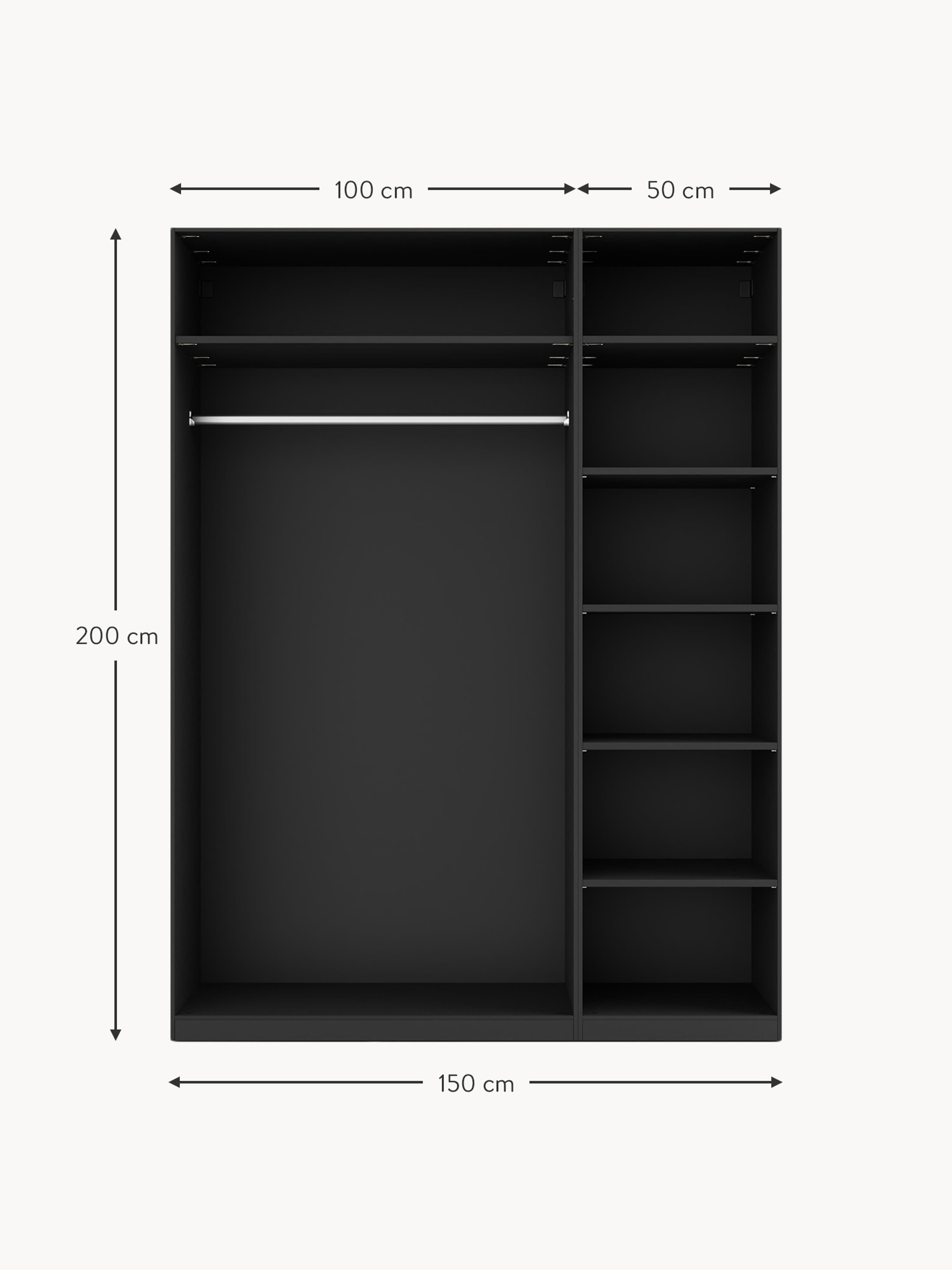 Leon Modular Hinged Door Wardrobe, 150 cm Wide, in various sizes