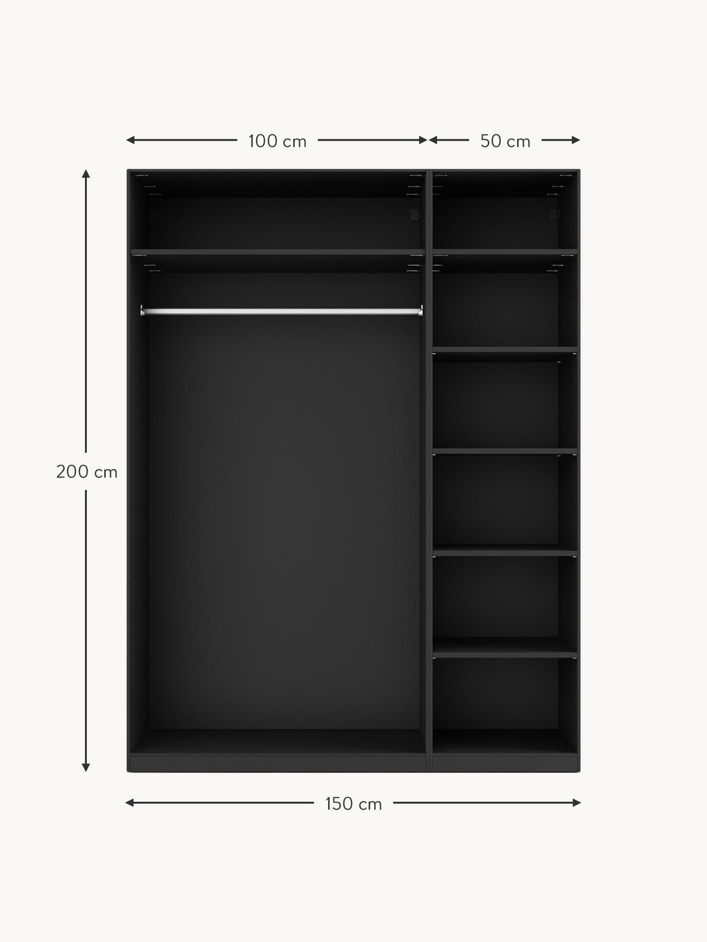 Leon Modular Hinged Door Wardrobe, 150 cm Wide, in various sizes