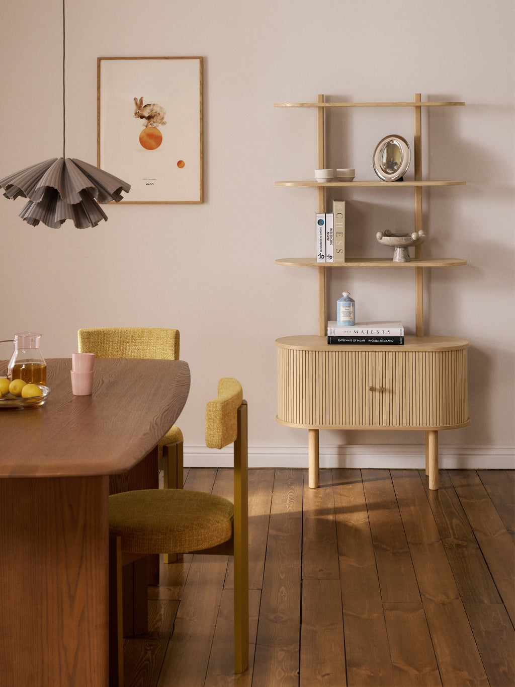 Calary Narrow Shelving Unit with Fluted Front