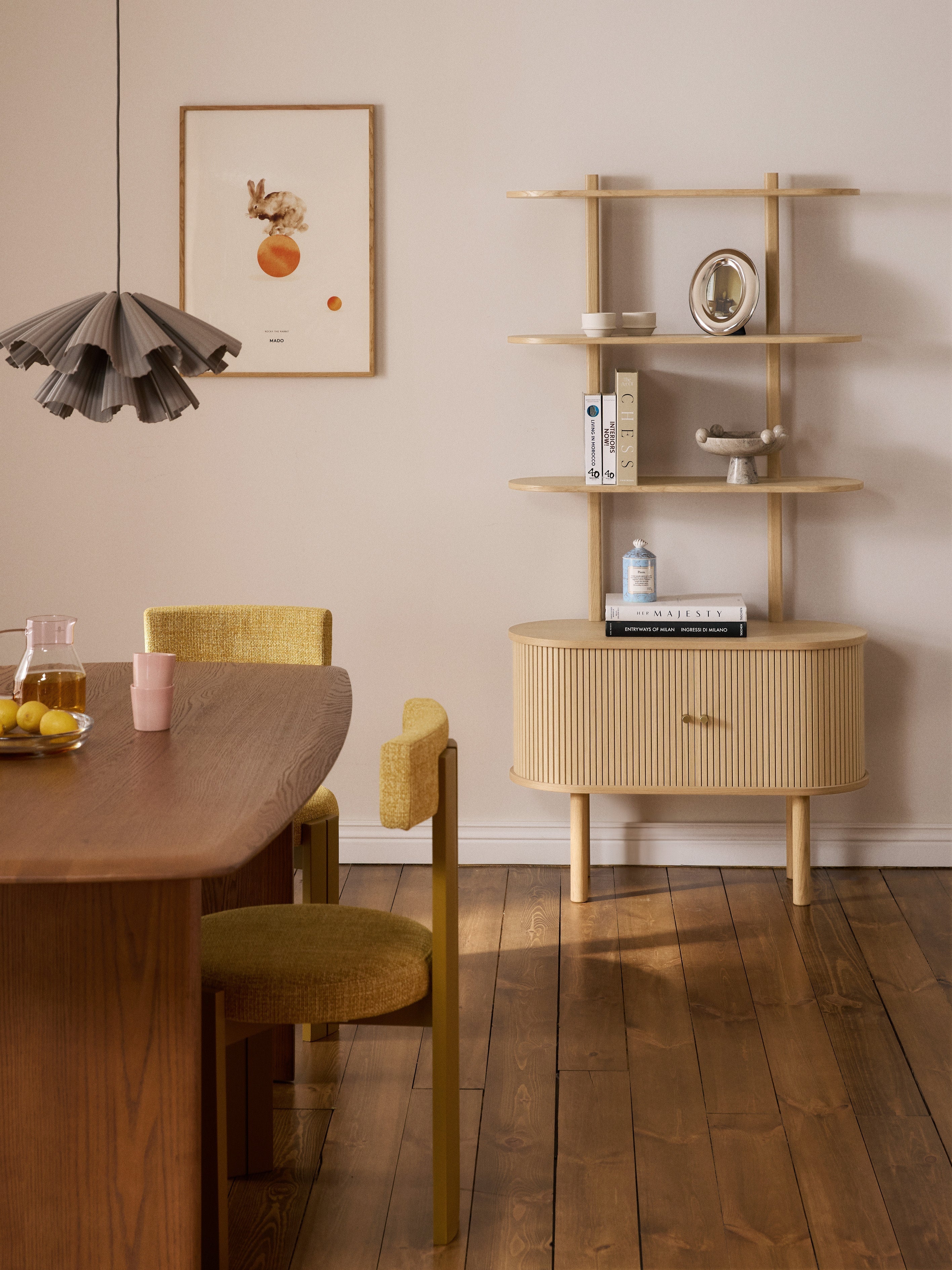 Calary Narrow Shelving Unit with Fluted Front