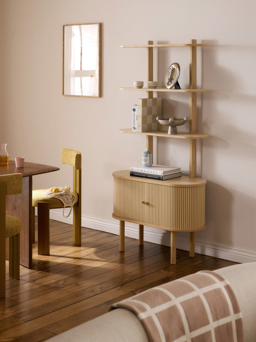 Calary Narrow Shelving Unit with Fluted Front