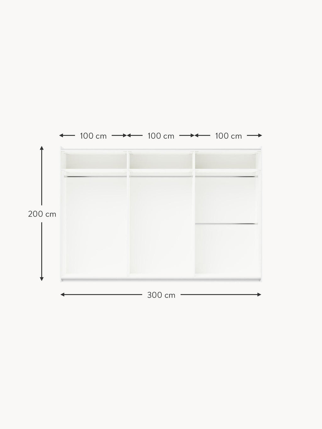 Charlotte Modular Sliding Door Wardrobe, 300 cm Wide, in various sizes
