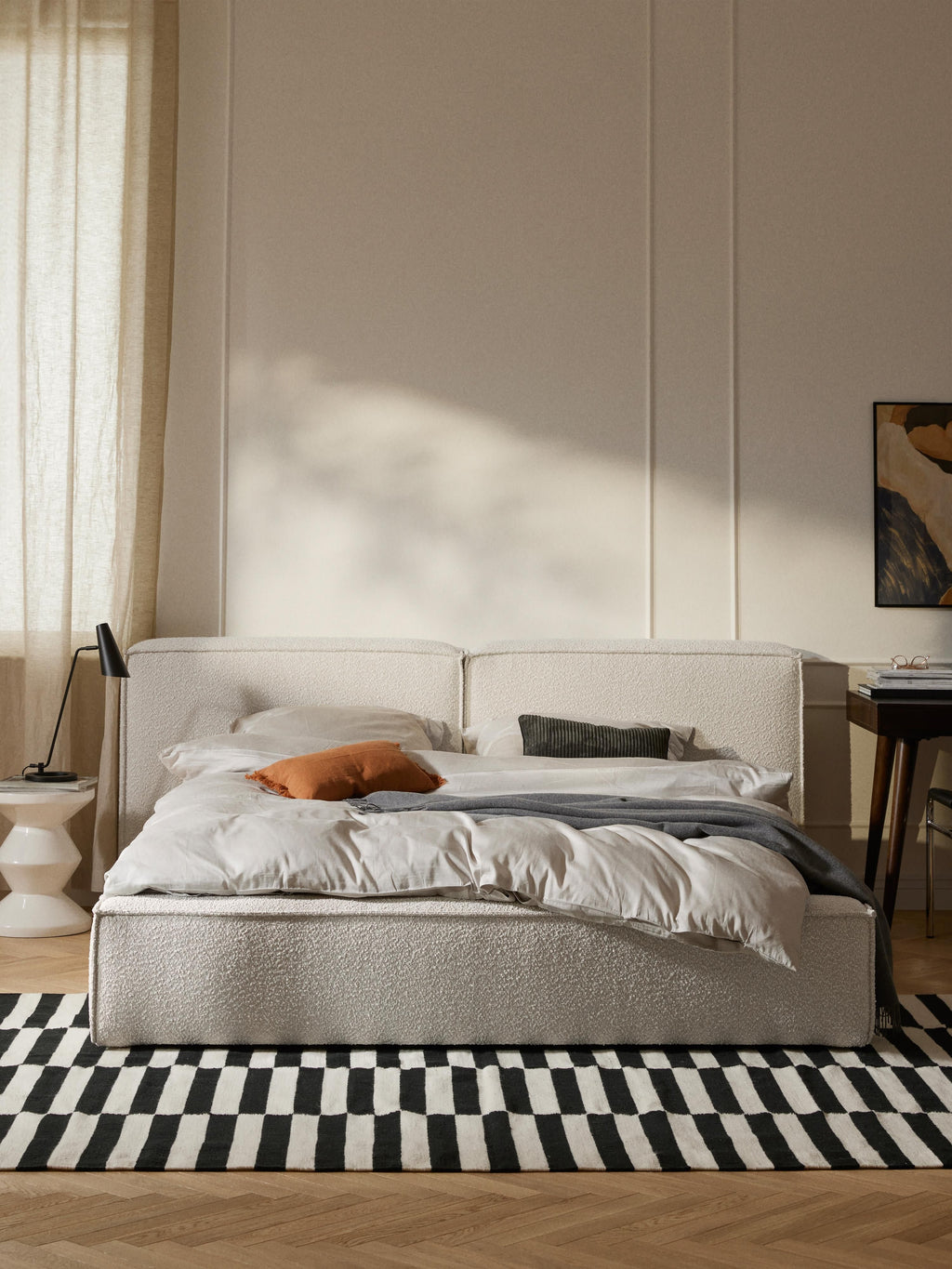 Lennon Upholstered Bouclé Bed with Storage Space
