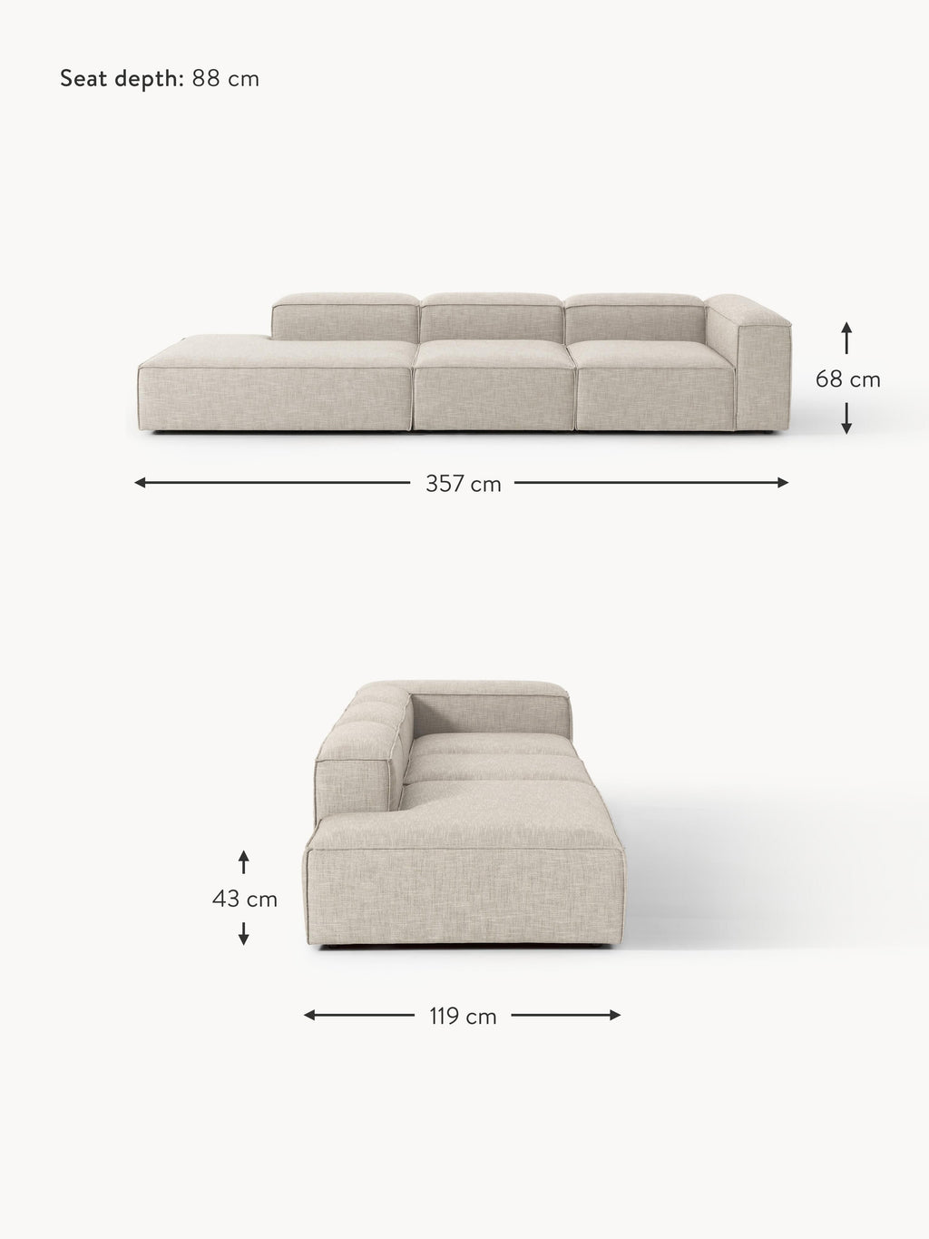 Lennon XL Linen Blend Modular Ottoman