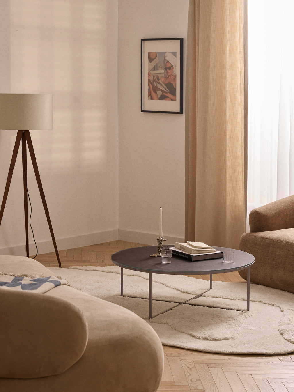 Antigua Round XL Coffee Table with Marble Effect Glass Top