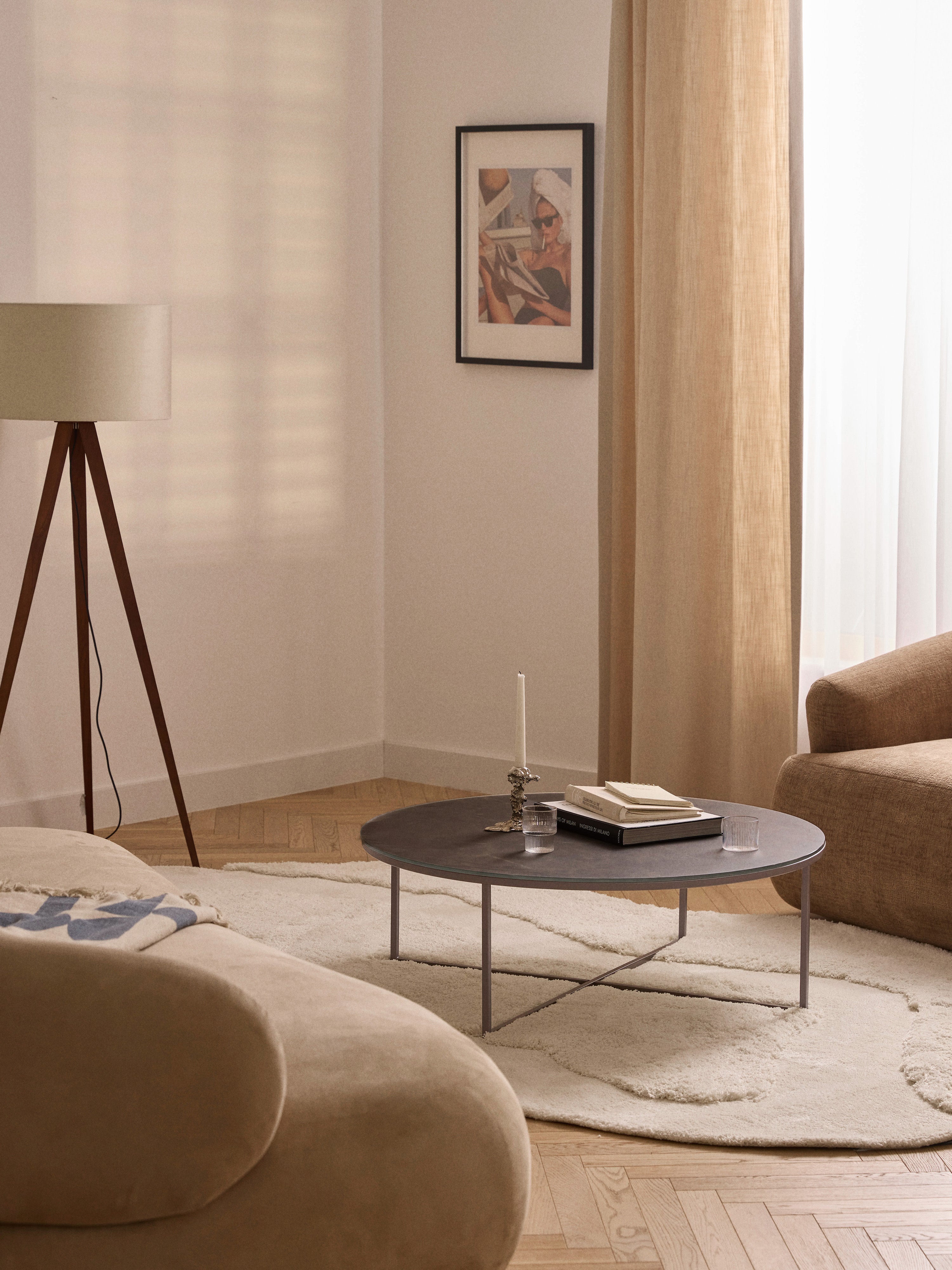 Antigua Round XL Coffee Table with Marble Effect Glass Top