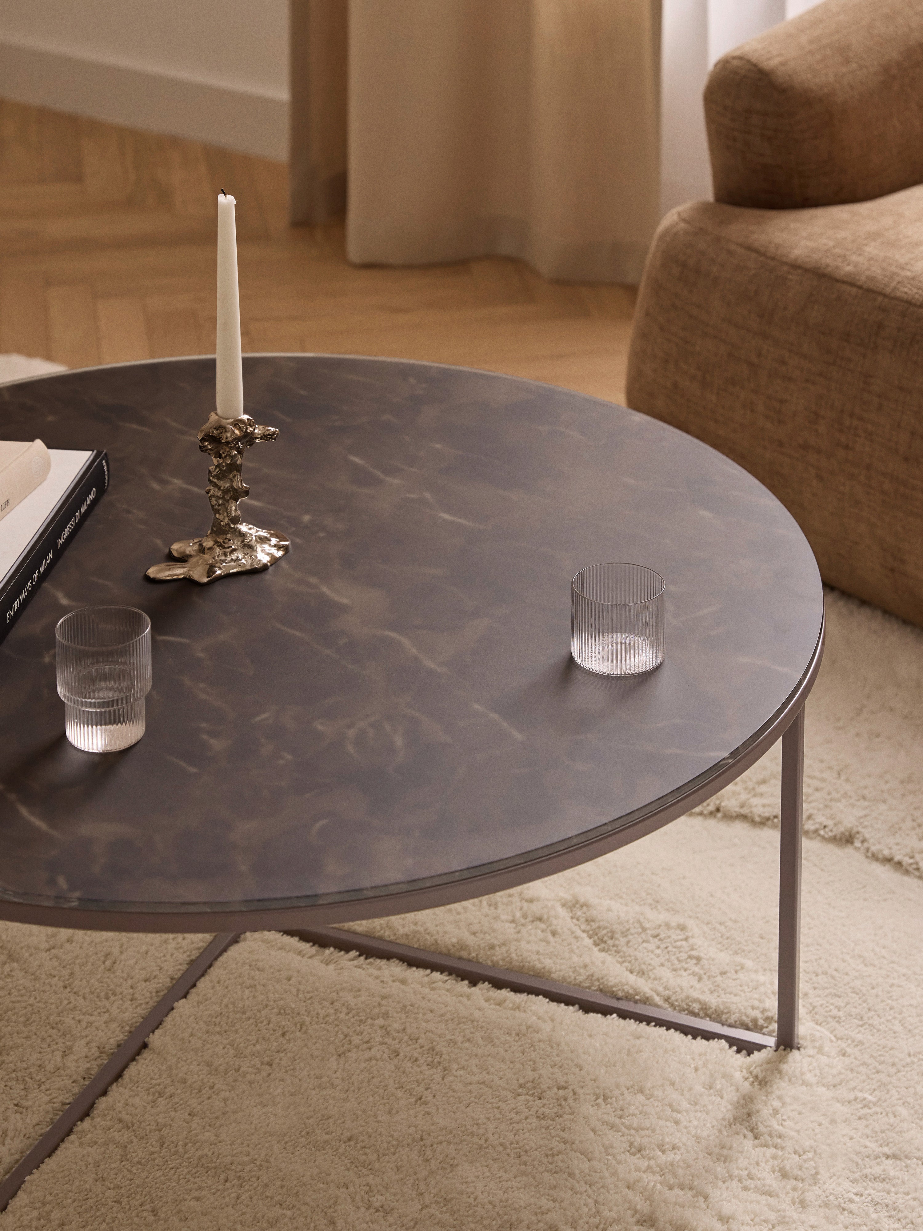 Antigua Round XL Coffee Table with Marble Effect Glass Top