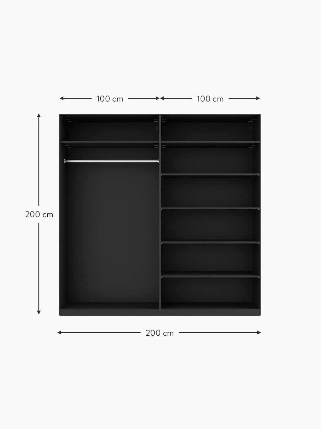 Leon Modular Hinge Door Wardrobe, 200 cm Wide, in various sizes