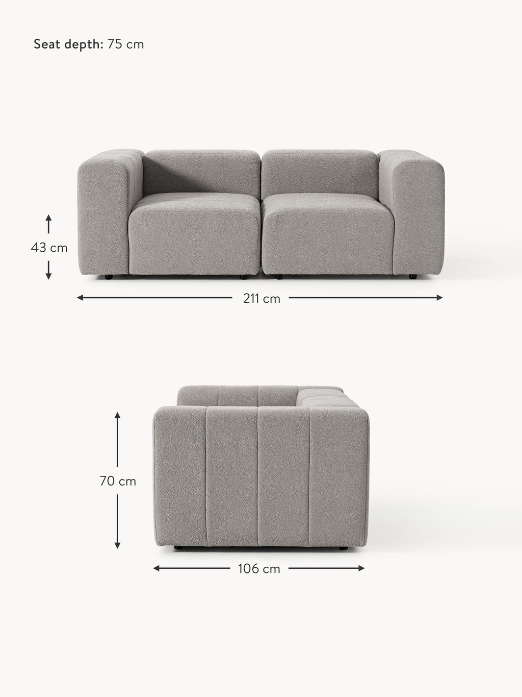 Lena Bouclé Modular Sofa (2-seater)