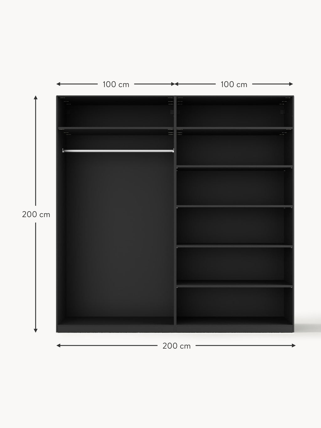 Jeanne Modular Hinged Door Wardrobe, 200 cm Wide, in various sizes