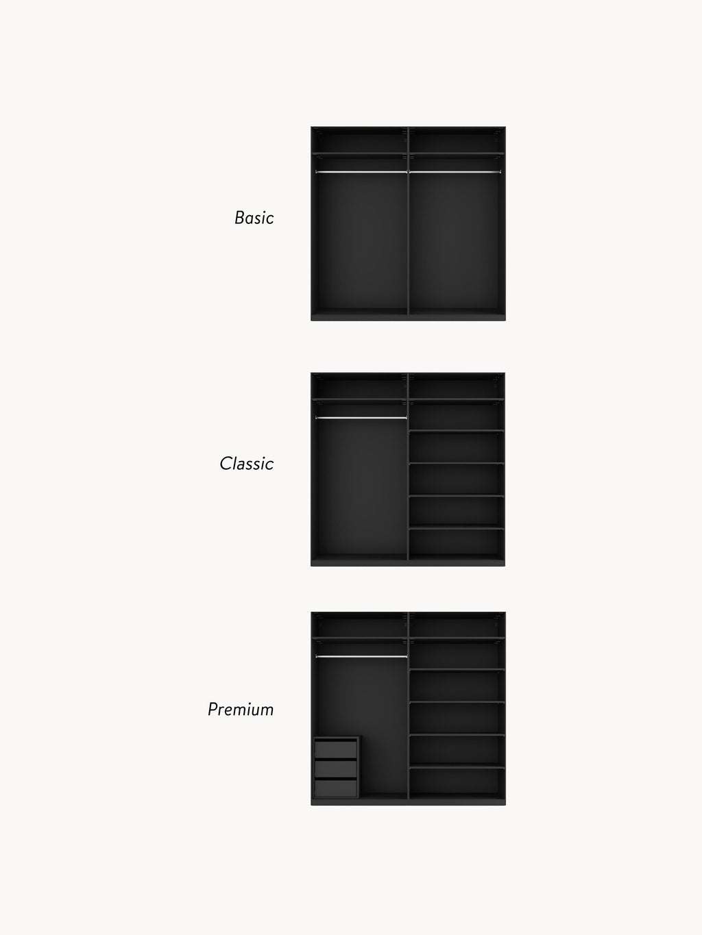 Jeanne Modular Hinged Door Wardrobe, 200 cm Wide, in various sizes
