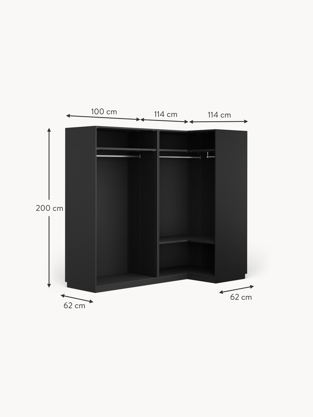 Simone Modular Corner Wardrobe, 215 cm Wide, in various sizes