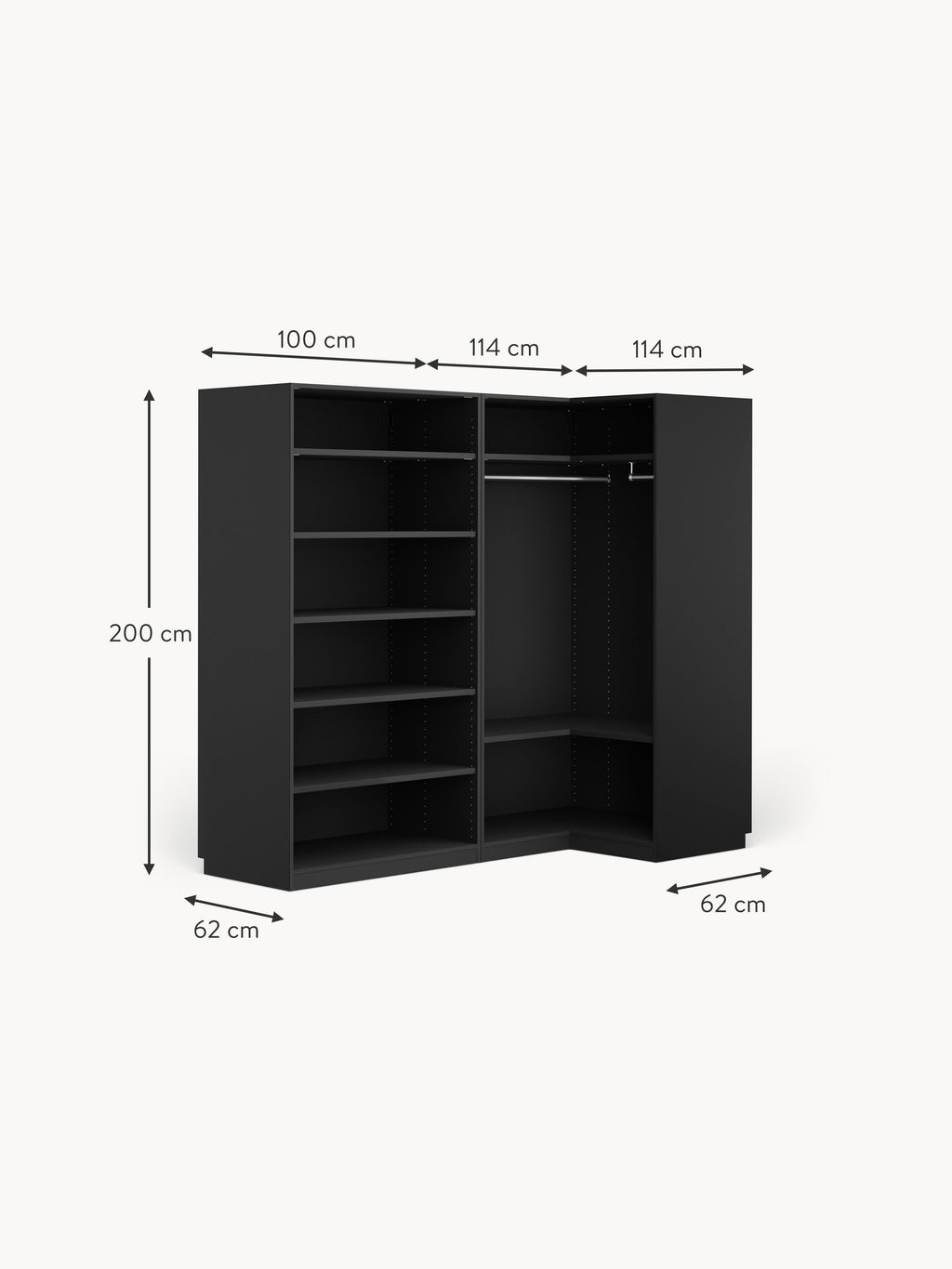 Simone Modular Corner Wardrobe, 215 cm Wide, in various sizes