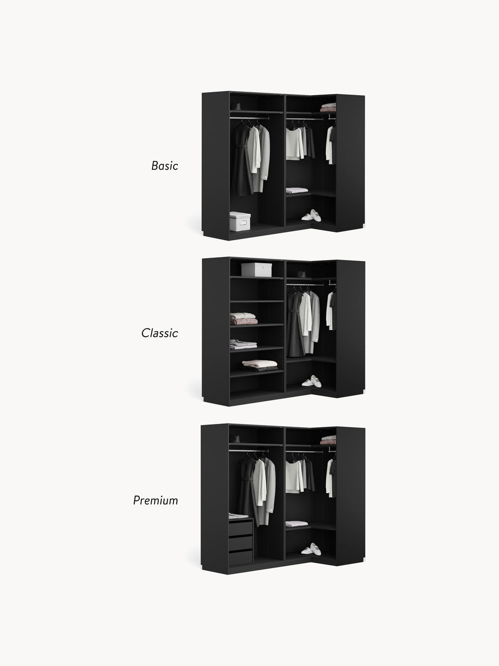 Simone Modular Corner Wardrobe, 215 cm Wide, in various sizes